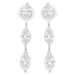 3.45ct SI/H Three Marquise Diamond Drop Earrings 14 Karat White Gold