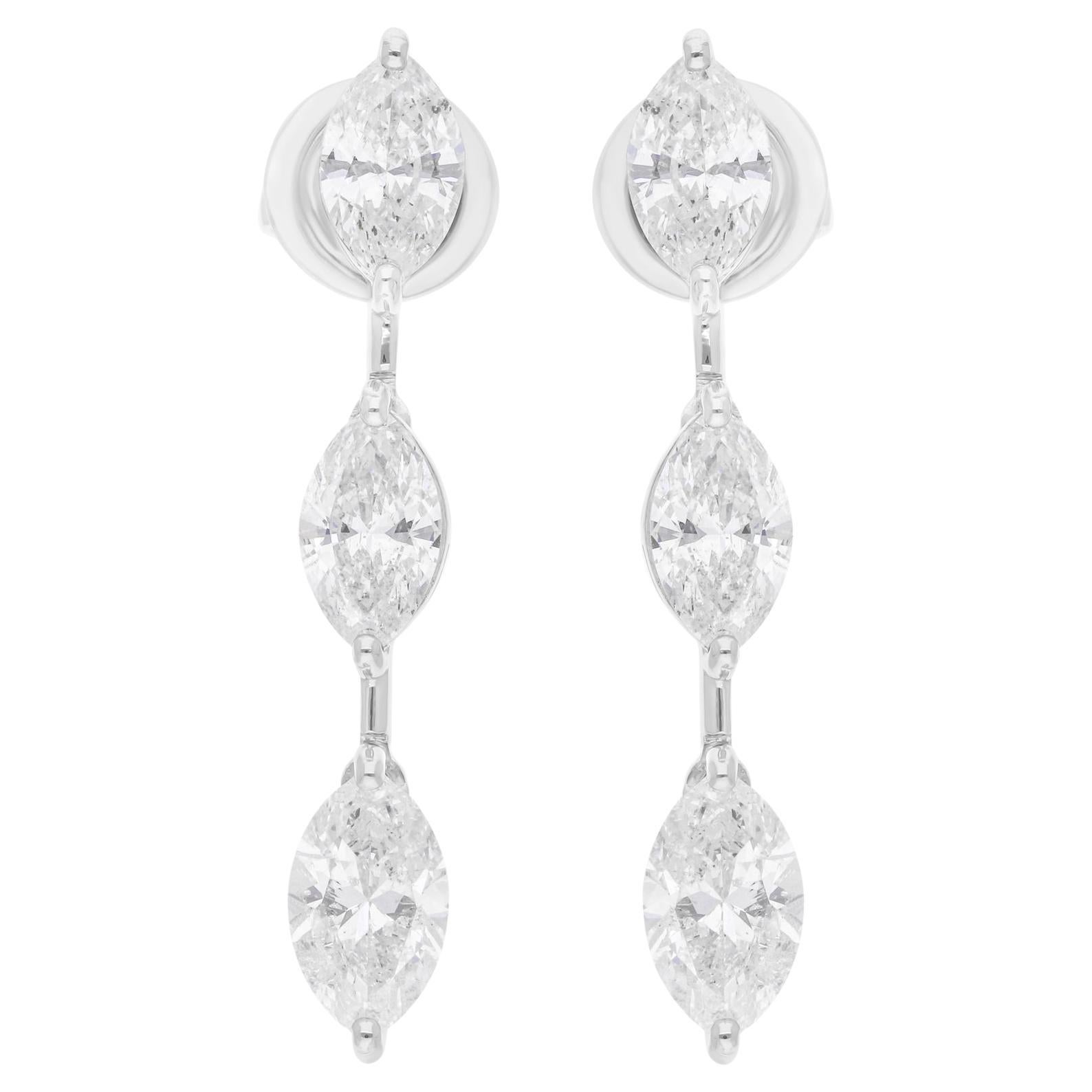 Real 3.45 Carat SI/H Marquise Brilliant Cut Diamond Earrings 18 Karat White Gold
