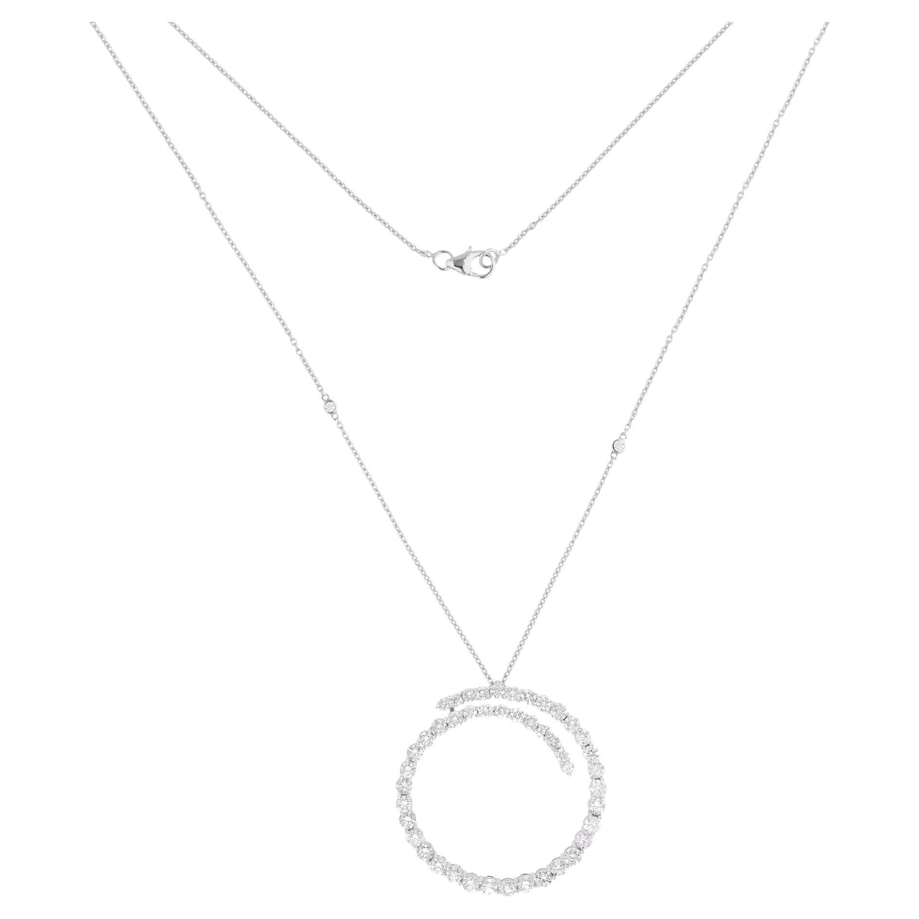 Collar Colgante Círculo Abierto Diamante Redondo 3,46 Quilates Real Oro Blanco 18 Kilates