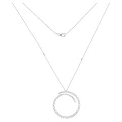 Collana con ciondolo a cerchio aperto con diamante rotondo da 3,46 carati reali in oro bianco 18 carati