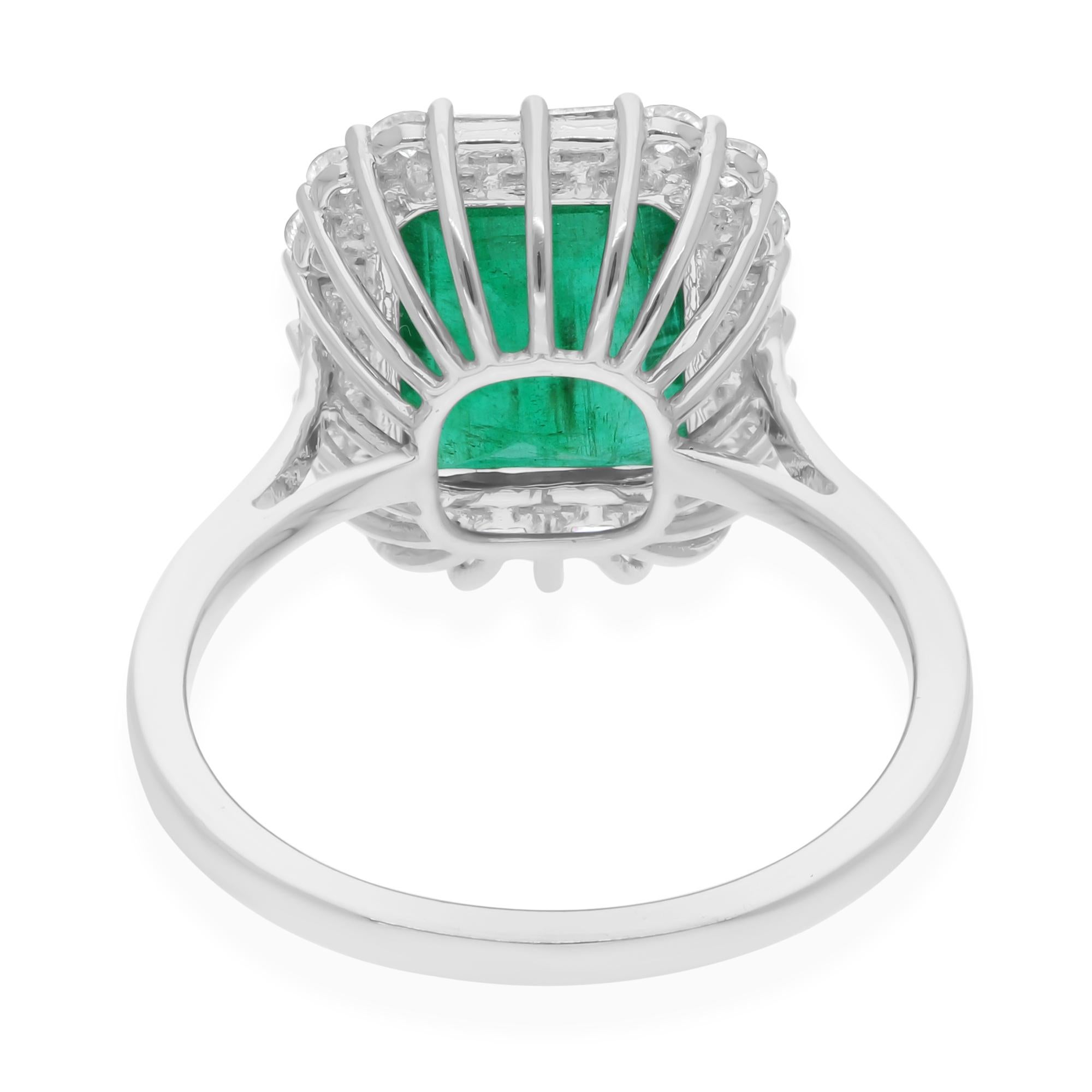 This ring has been meticulously crafted from 18-karat gold and handset with 3.47 carats Zambian emerald and 0.47 carats of sparkling diamonds.

The ring is a size 7 and may be resized to larger or smaller upon request. FOLLOW SPECTRUM JEWELS