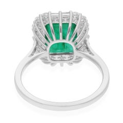 Real 3.47 Carat Zambian Emerald Cocktail Ring 0.47 Carat Diamond 18k White Gold