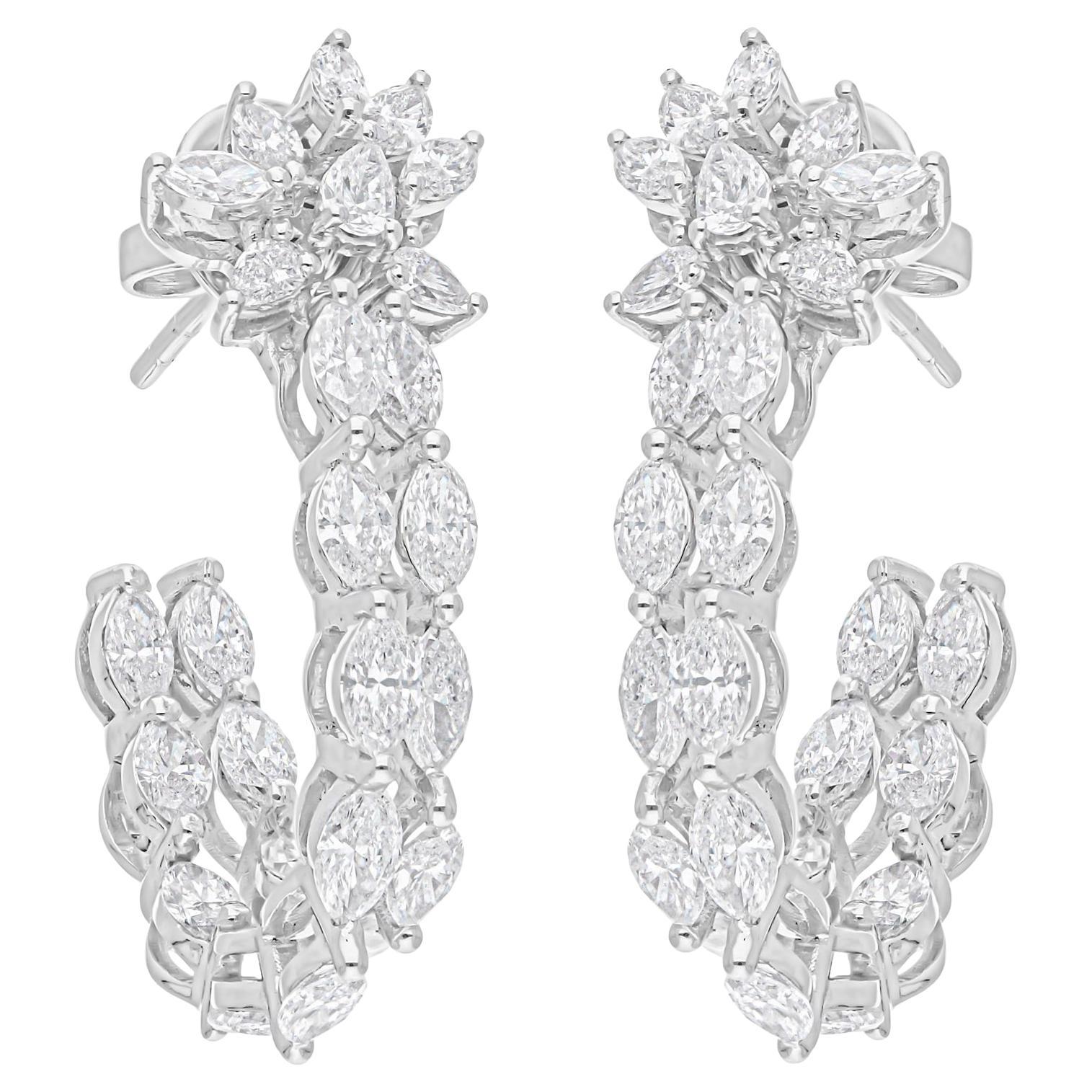 Real 3.55 Carat SI/H Marquise Pear Diamond Earrings 18 Karat White Gold Jewelry