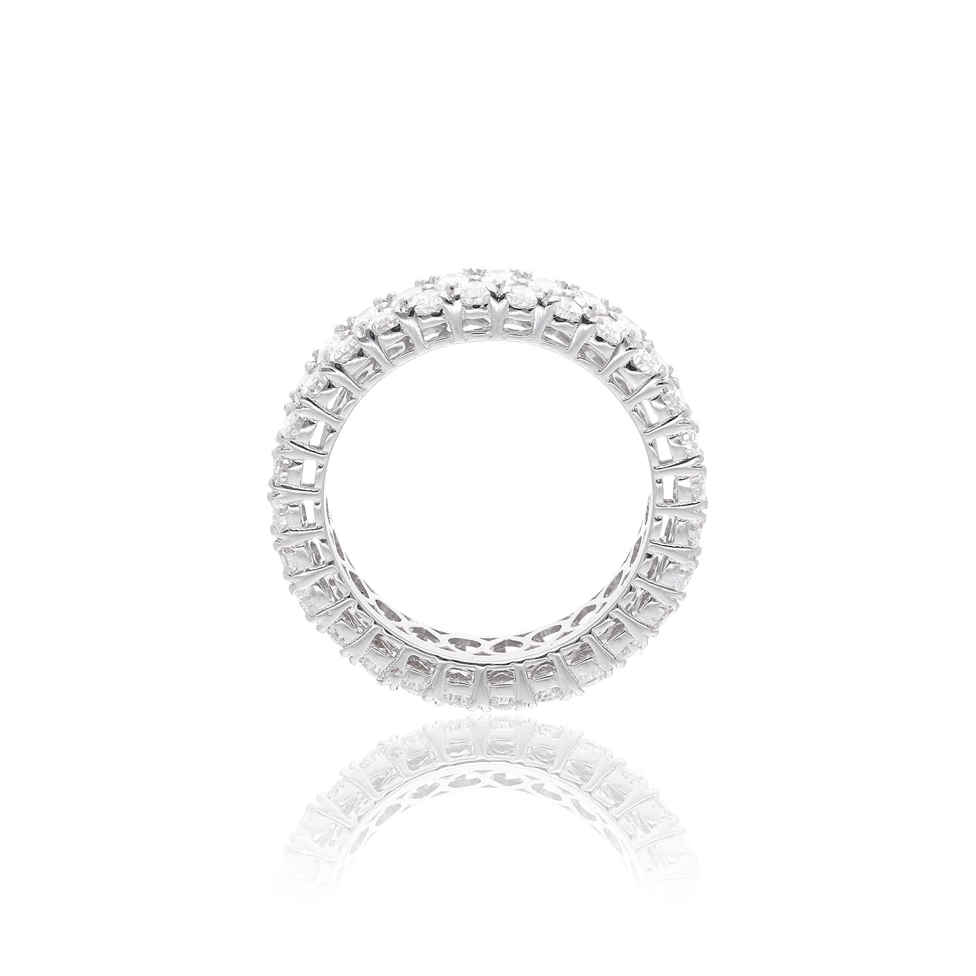 Modern Real 3.65 Carat SI Clarity HI Color Pear Diamond Band Ring 14 Karat White Gold For Sale