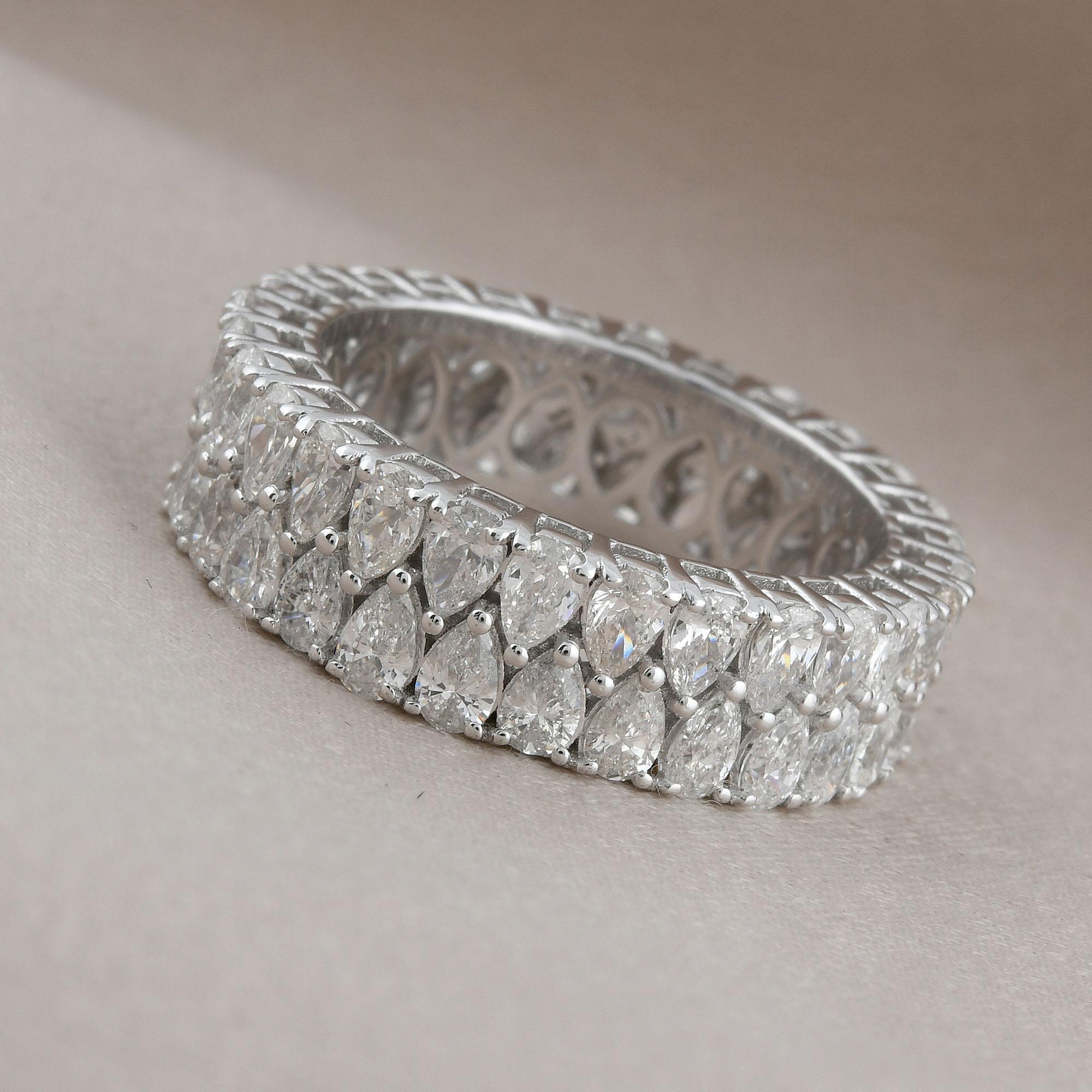 Pear Cut Real 3.65 Carat SI Clarity HI Color Pear Diamond Band Ring 18 Karat White Gold For Sale