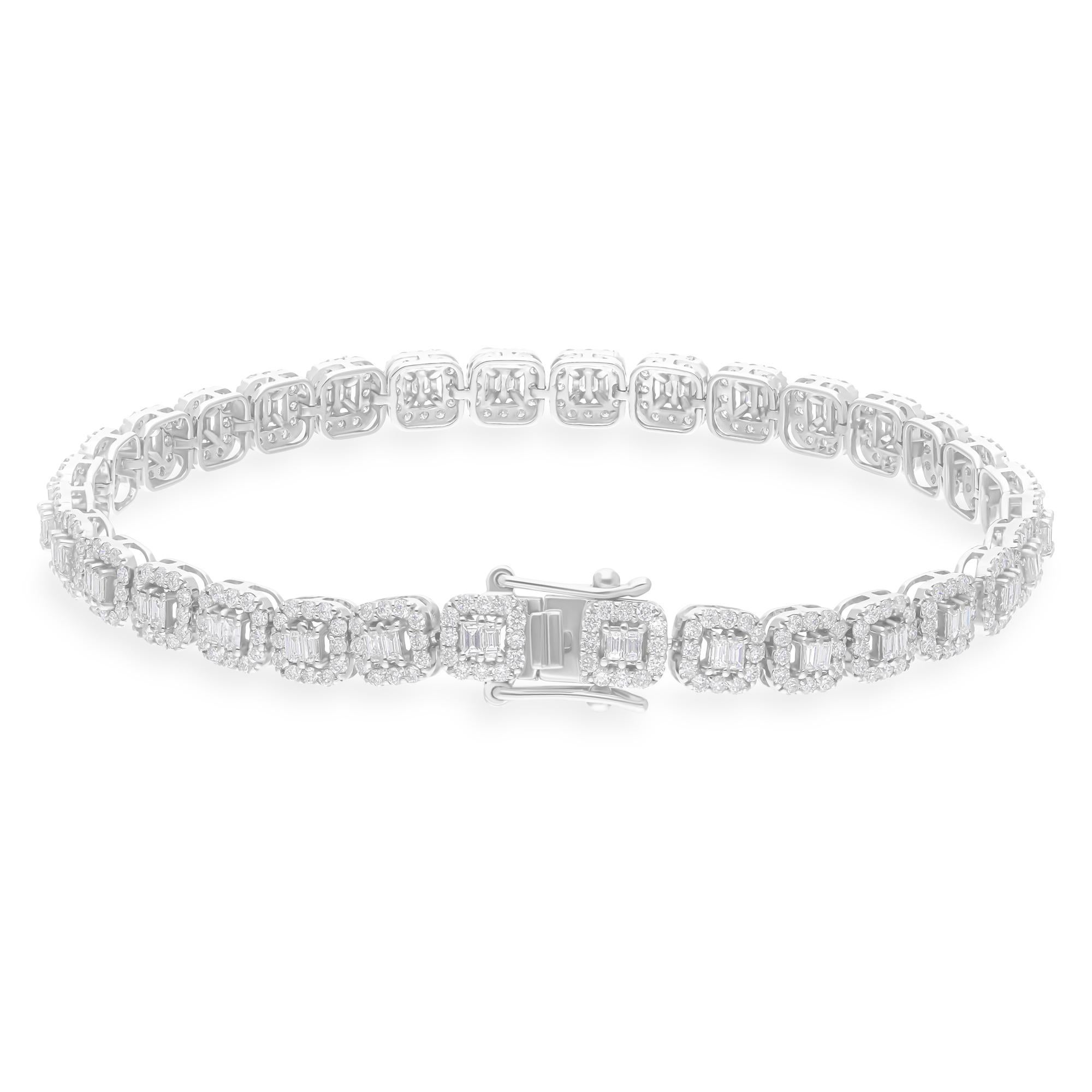 Real 3.65 Carat SI/H Baguette Round Diamond Bracelet 14 Karat White Gold Jewelry In New Condition For Sale In Diera, Dubai