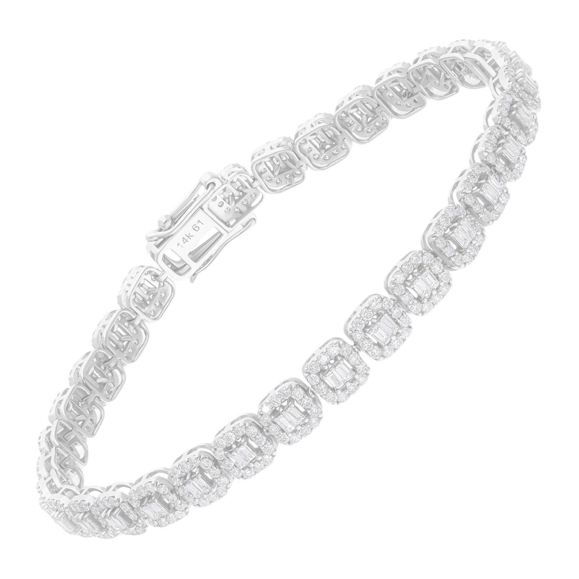Pulsera de diamantes redondos baguette SI/H reales de 3,65 quilates Joyas de oro blanco de 14 quilates