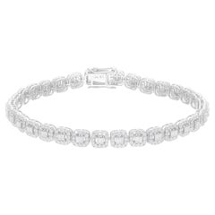 Bracelet véritable en or blanc 14 carats avec diamants ronds baguettes SI/H de 3,65 carats