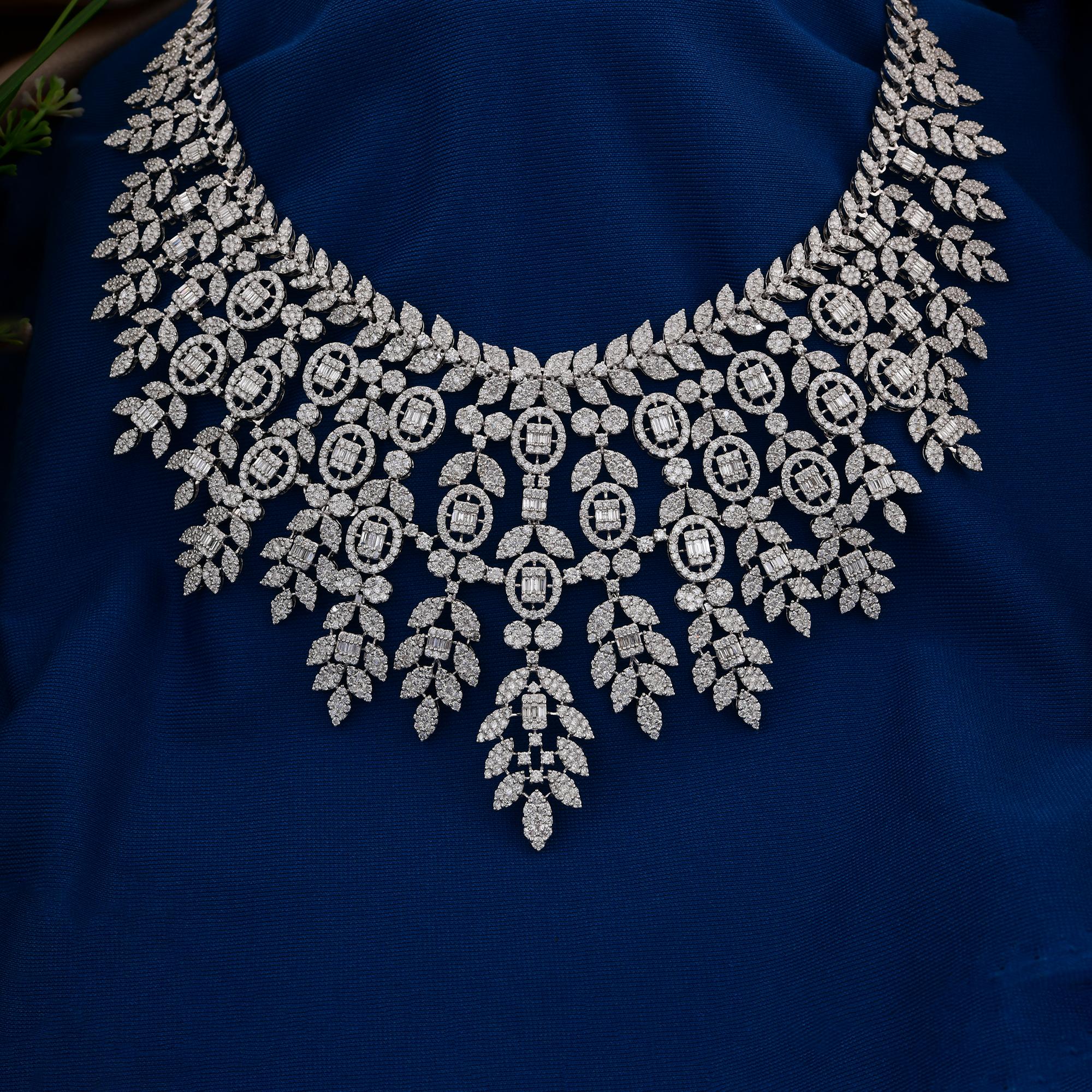 Modern Real 37.4 Carat SI Clarity HI Color Diamond Necklace 18 Karat White Gold Jewelry For Sale