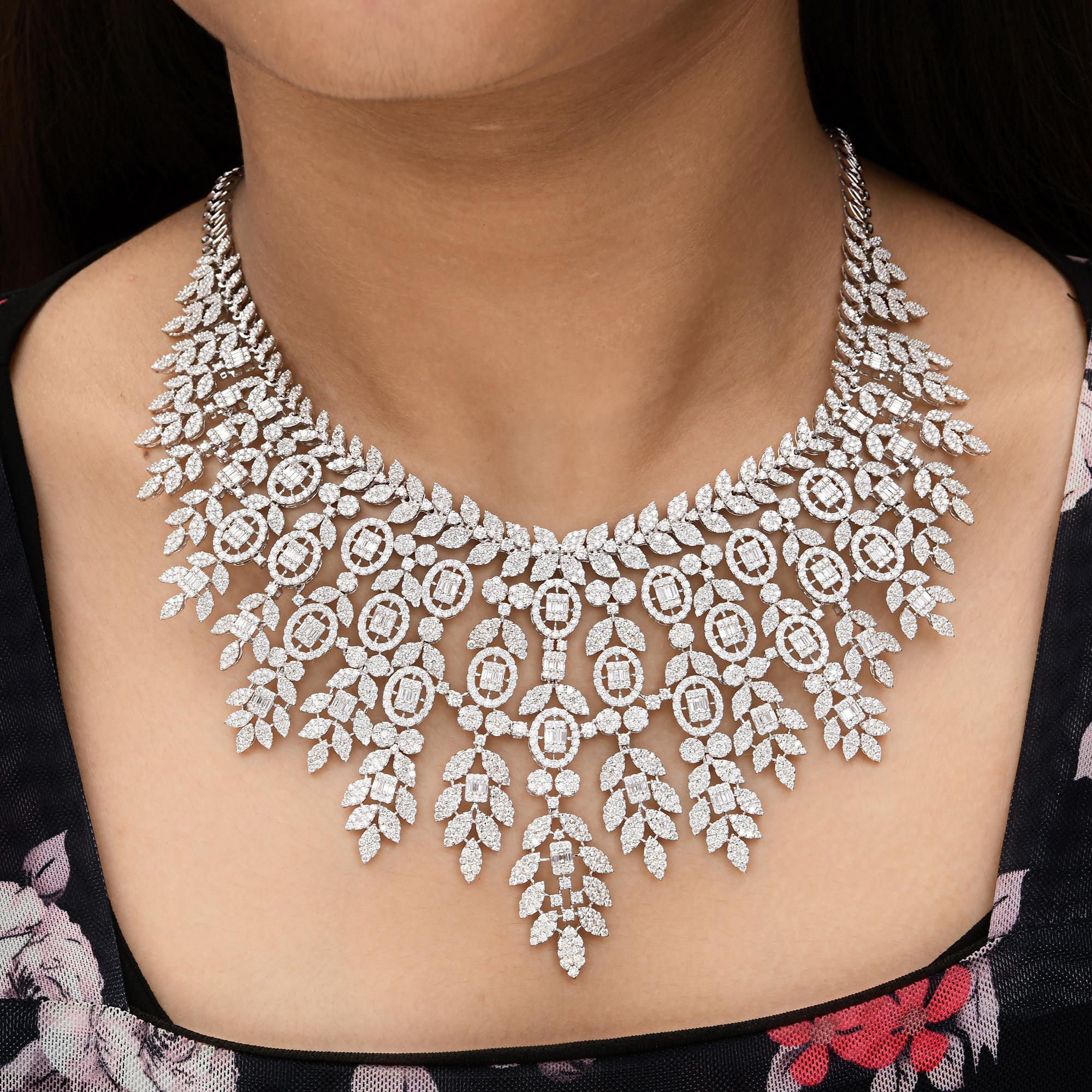 Women's Real 37.4 Carat SI Clarity HI Color Diamond Necklace 18 Karat White Gold Jewelry For Sale