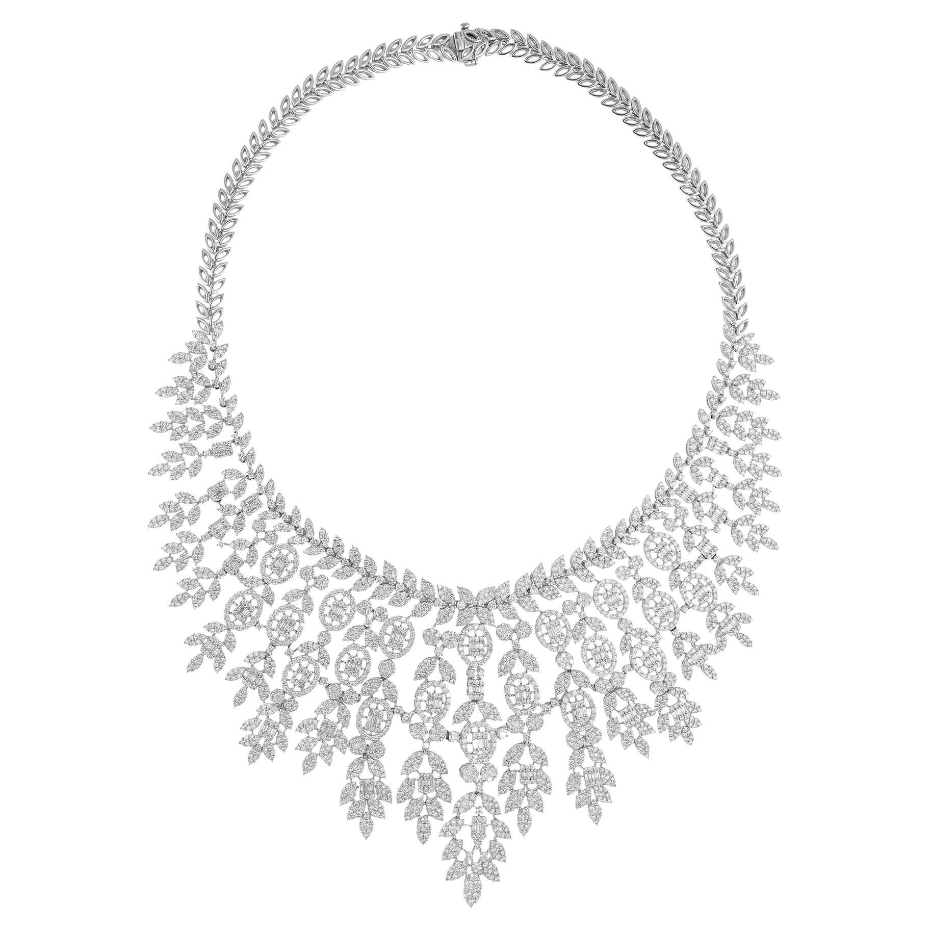 Real 37.4 Carat SI Clarity HI Color Diamond Necklace 18 Karat White Gold Jewelry