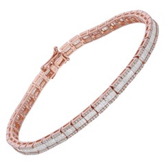 Vero bracciale con diamanti tondi baguette da 3,75 carati SI/H Gioielli in oro rosa 14 carati