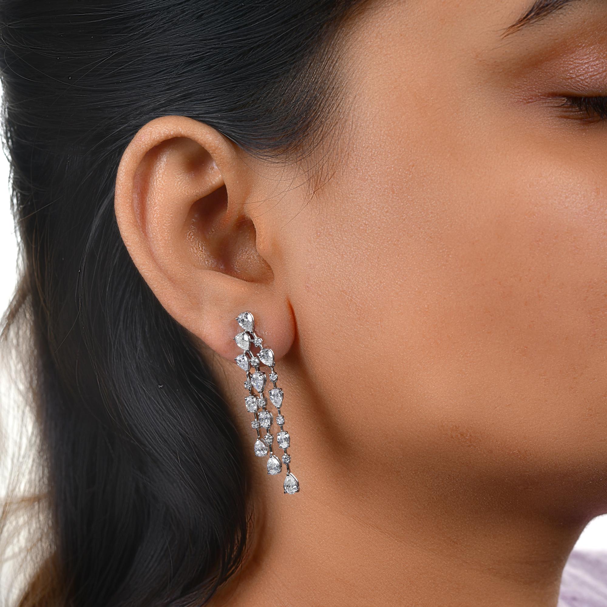 Real 3.75 Carat SI/H Multi Shape Diamond Chandelier Earrings 14 Karat White Gold In New Condition For Sale In Diera, Dubai