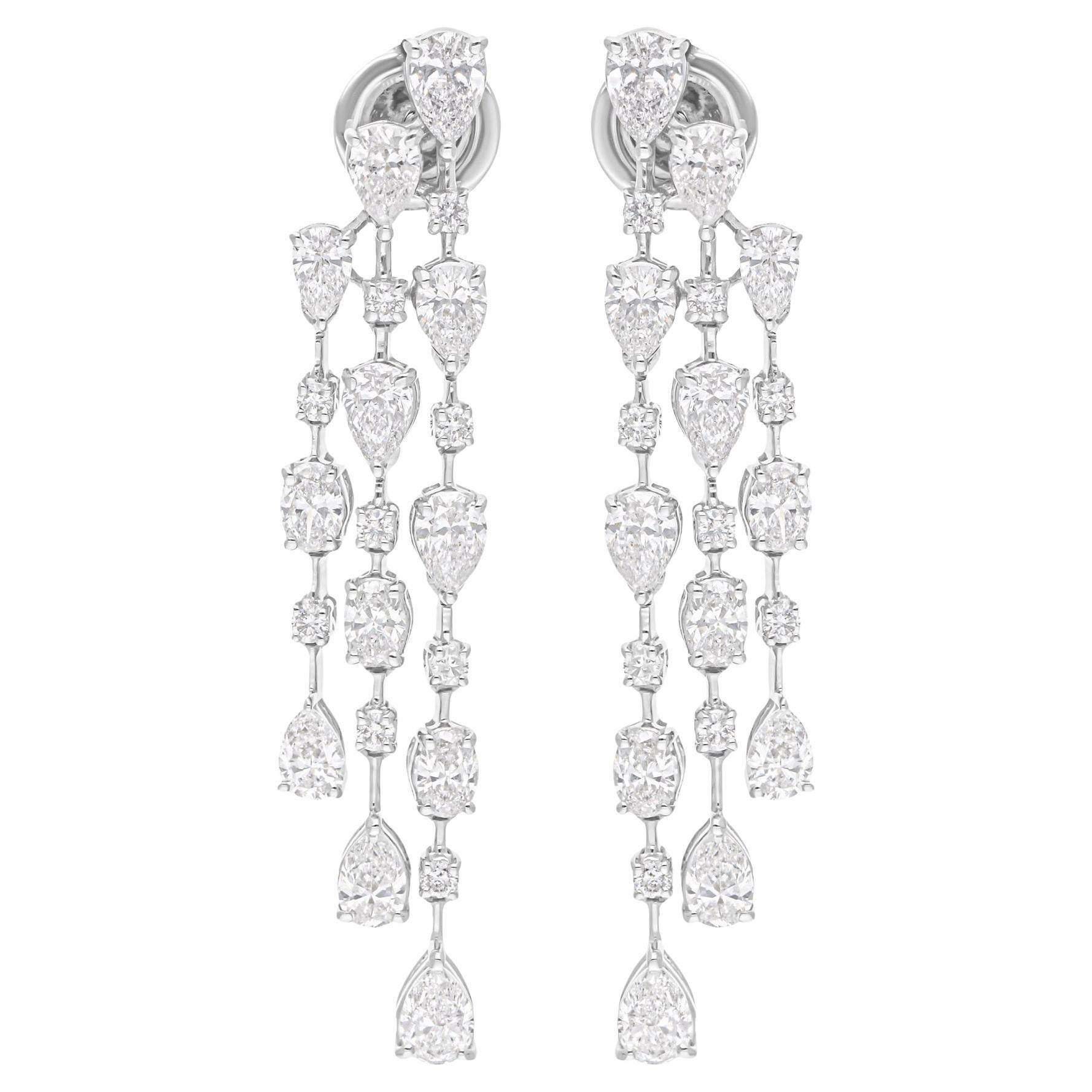 Real 3.75 Carat SI/H Multi Shape Diamond Chandelier Earrings 18 Karat White Gold