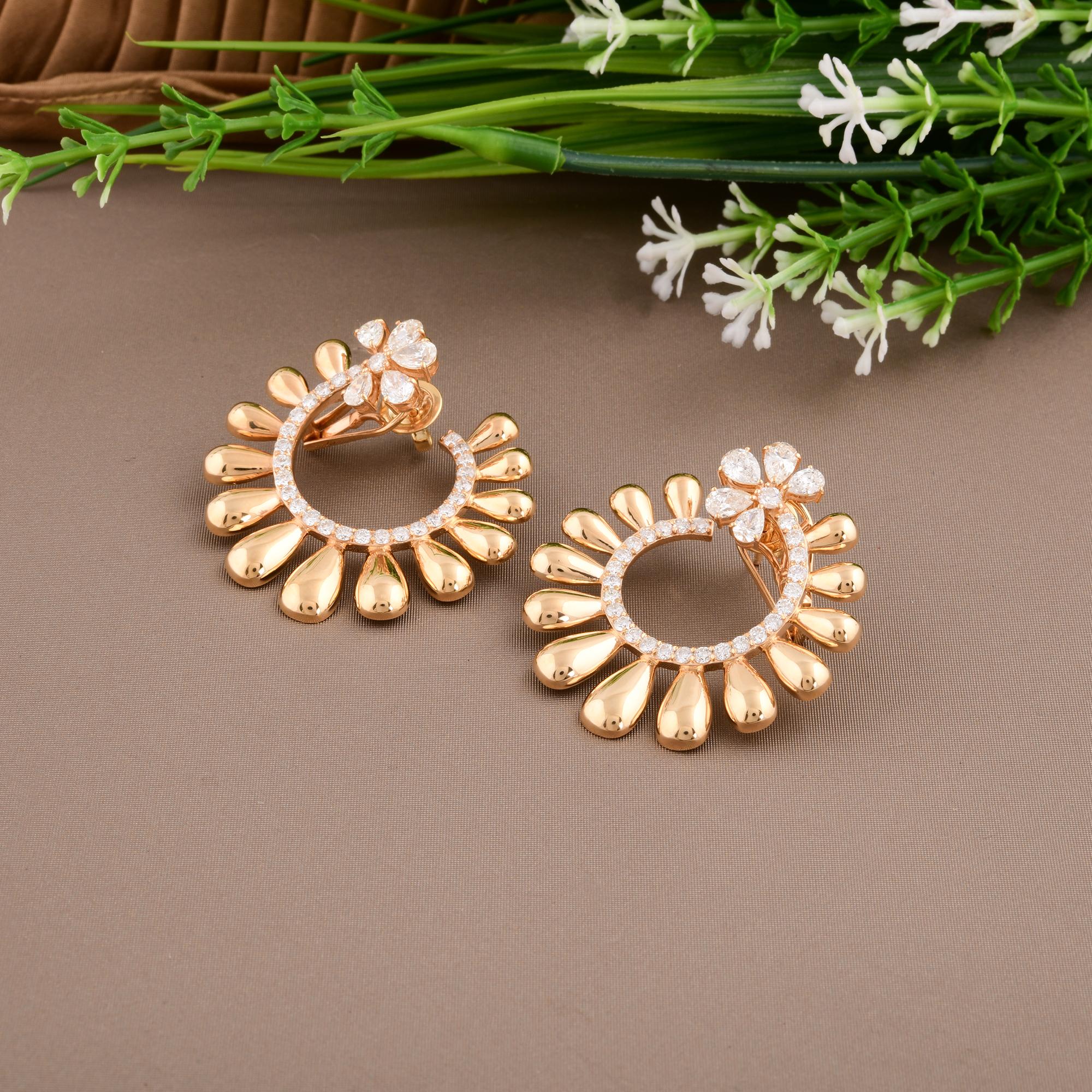 Modern Real 3.79 Carat Diamond Pave Hoop Earrings 14 Karat Yellow Gold Handmade Jewelry For Sale