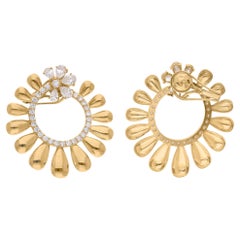 Real 3.79 Carat Diamond Pave Hoop Earrings 14 Karat Yellow Gold Handmade Jewelry