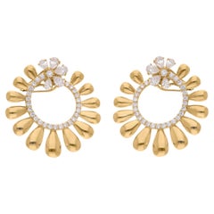 Real 3.79 Carat Diamond Pave Hoop Earrings 18 Karat Yellow Gold Handmade Jewelry