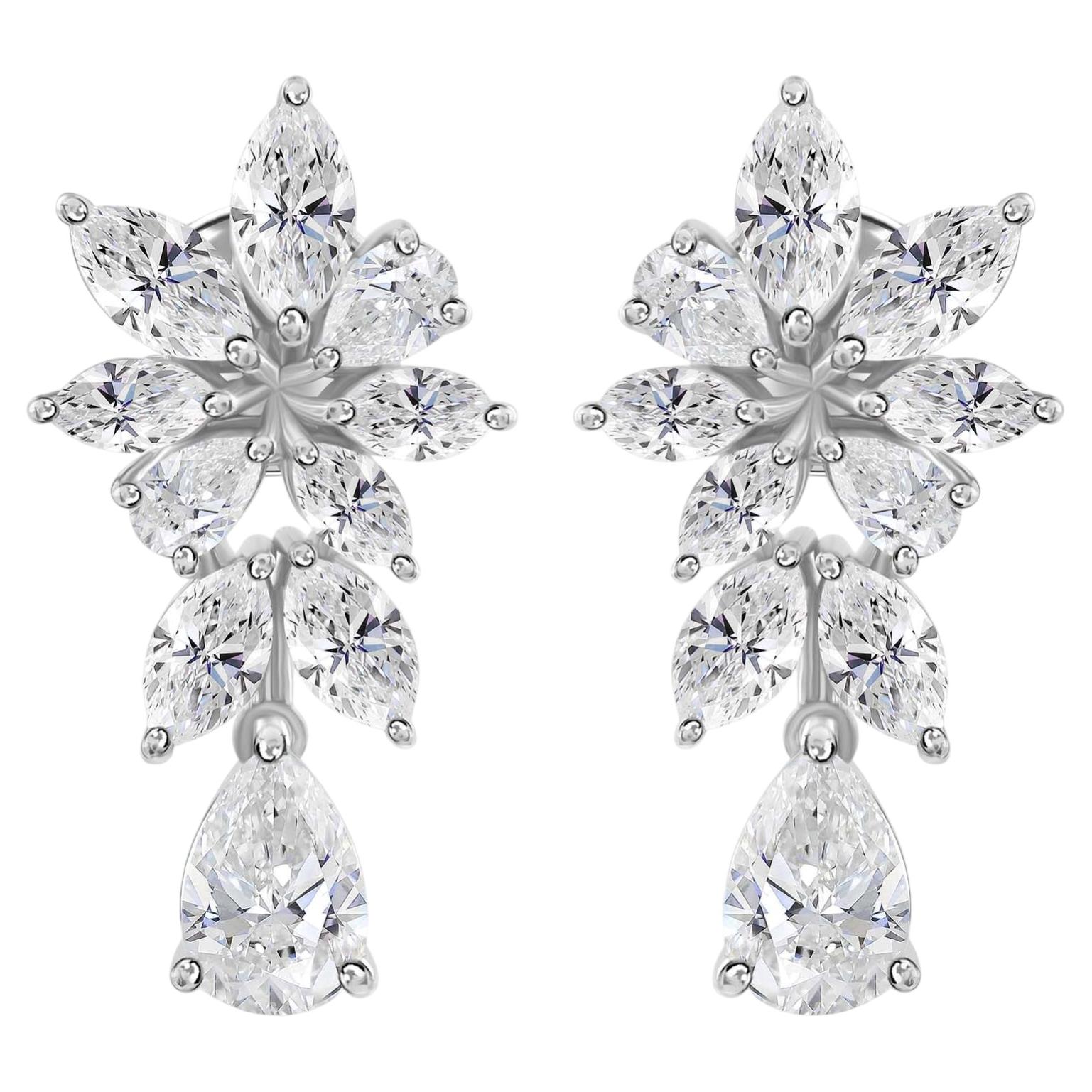 Real 3.84 Carat SI Clarity HI Color Diamond Earrings 18 Karat White Gold Jewelry