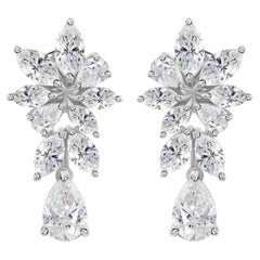 Boucles d'oreilles en or blanc 18 carats avec un vrai diamant de 3,84 carats, pureté SI, couleur HI