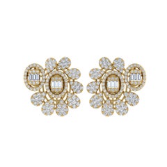 Orecchini a fiore con diamante reale da 3,85 carati SI Clarity HI Color Oro giallo 14 carati