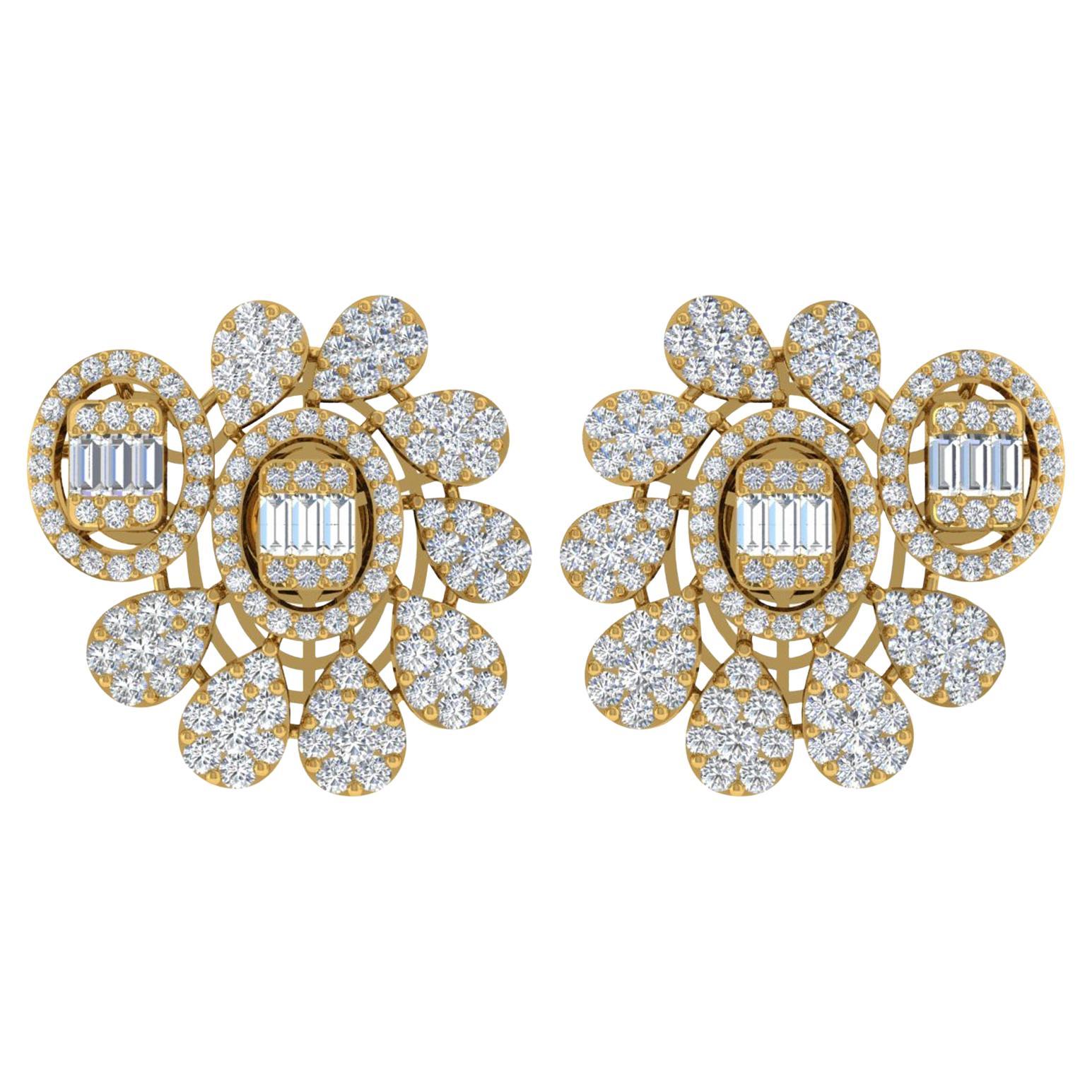 Orecchini a fiore con diamante reale da 3,85 carati SI Clarity HI Color Oro giallo 18 carati