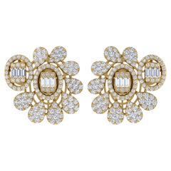 Orecchini a fiore con diamante reale da 3,85 carati SI Clarity HI Color Oro giallo 18 carati