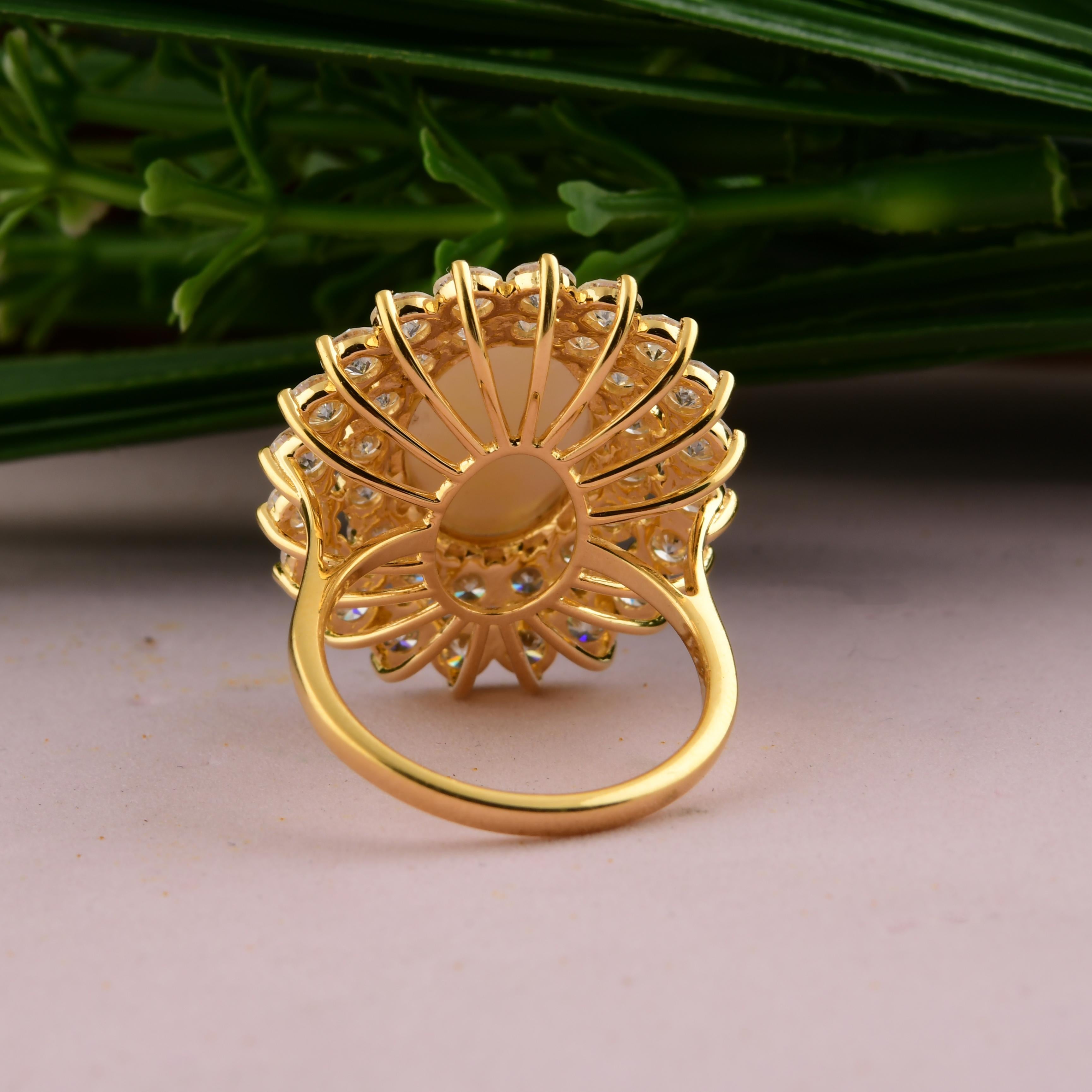 Bague de cocktail en or jaune 18 carats avec perle de 3,86 carats et diamant SI/H de 3,90 carats Pour femmes en vente