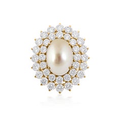 Echter 3,86 Karat Perle 3,90 Karat SI/H Diamant 18 Karat Gelbgold Cocktail Ring