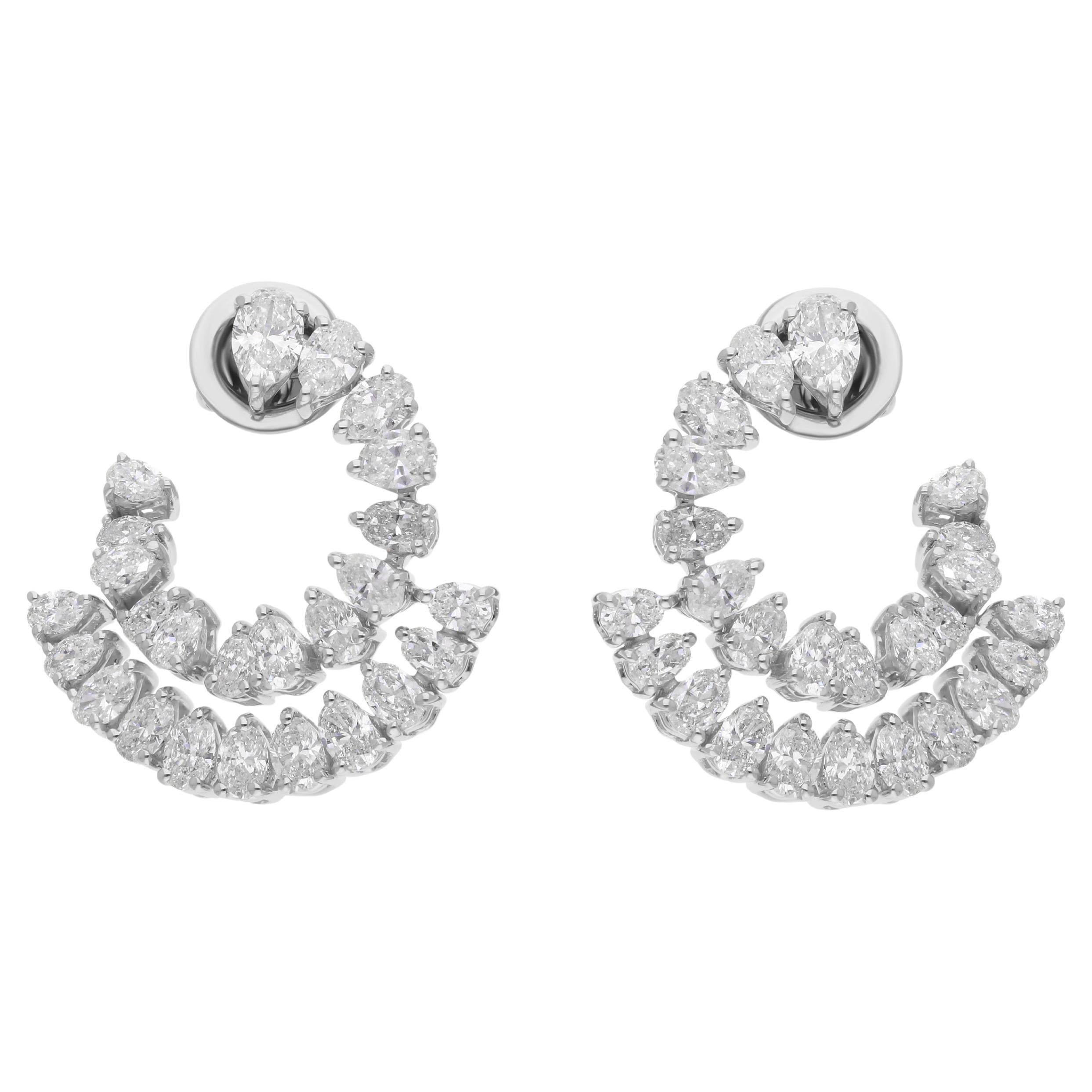 Real 3.87 Carat SI Clarity HI Color Diamond Dangle Earrings 18 Karat White Gold
