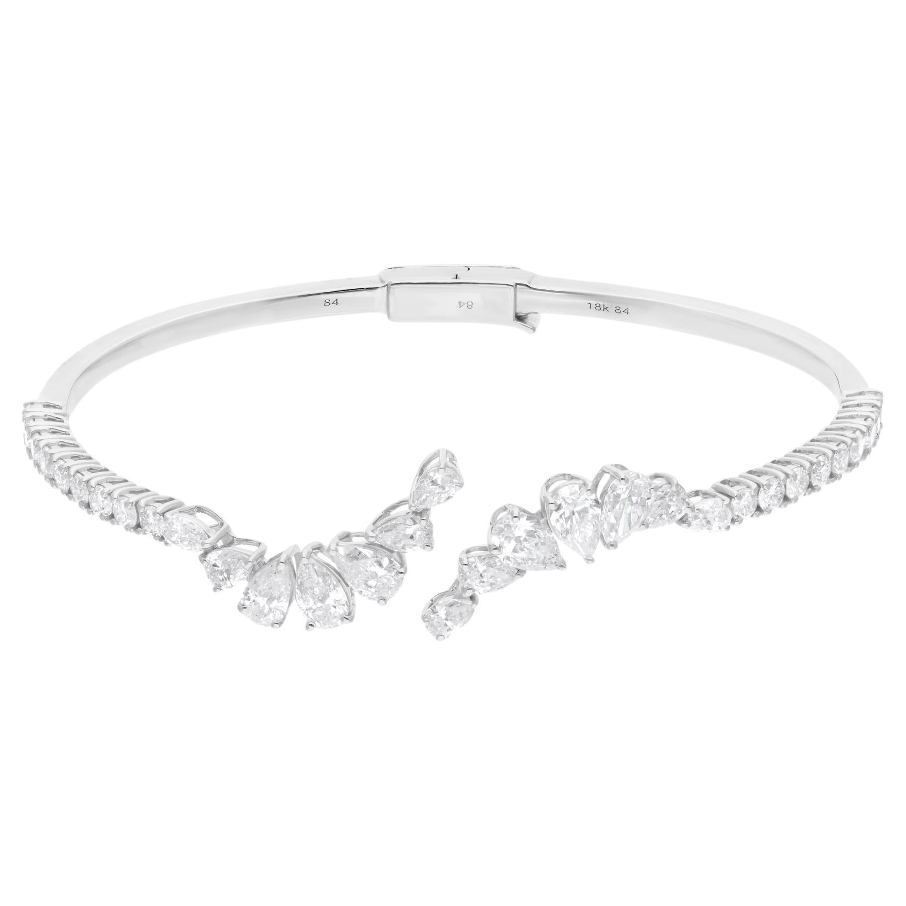 Real 3.87 Carat SI Clarity HI Color Pear Diamond Cuff Bangle 18 Karat White Gold