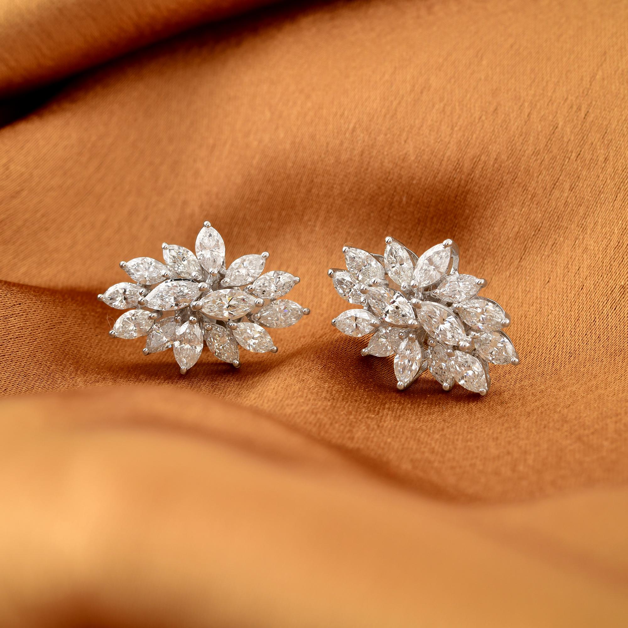 Marquise Cut Real 4.03 Carat SI Clarity HI Color Diamond Earrings Solid 18 Karat White Gold For Sale