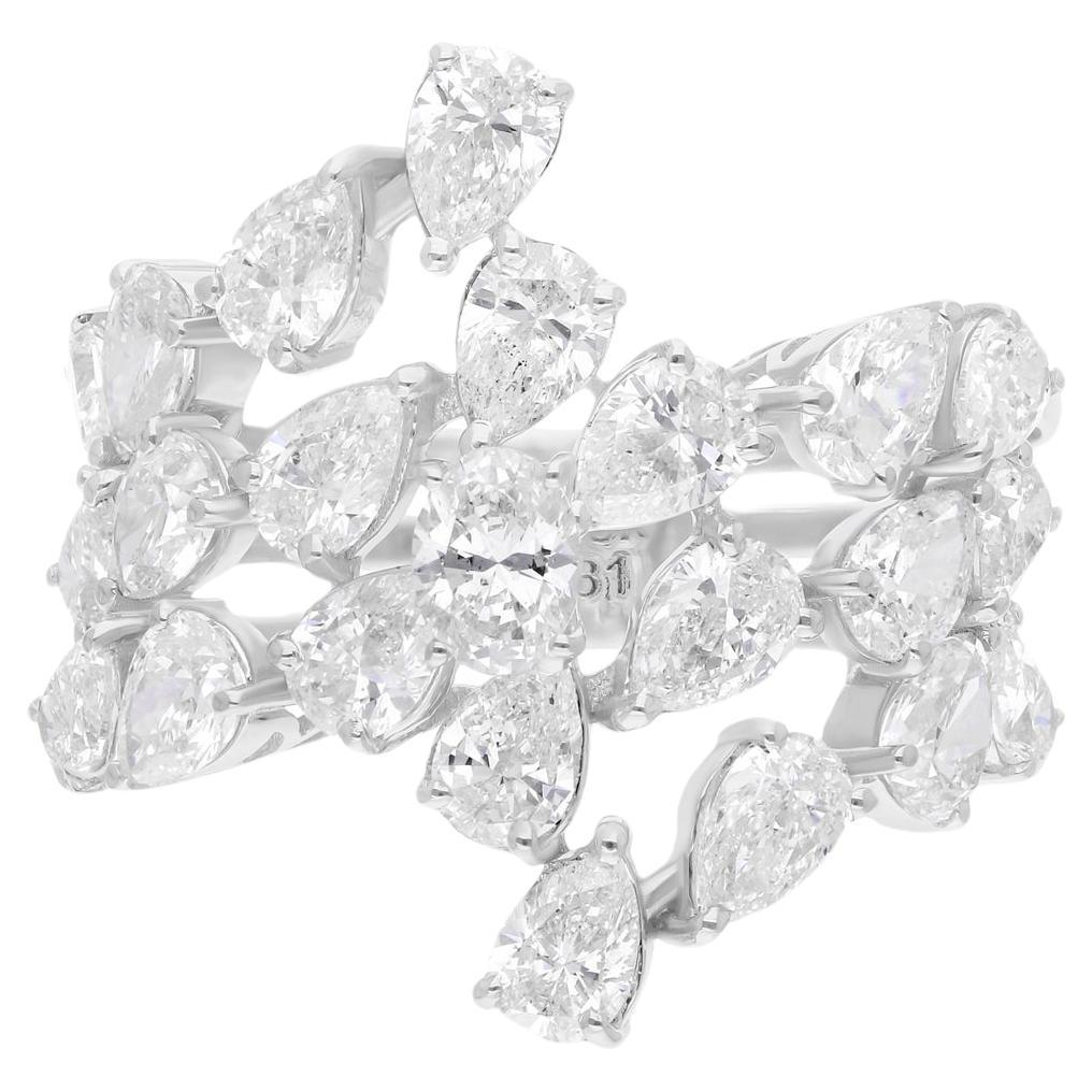 Real 4.10 Carat SI Clarity HI Color Pear Shape Diamond Ring 18 Karat White Gold