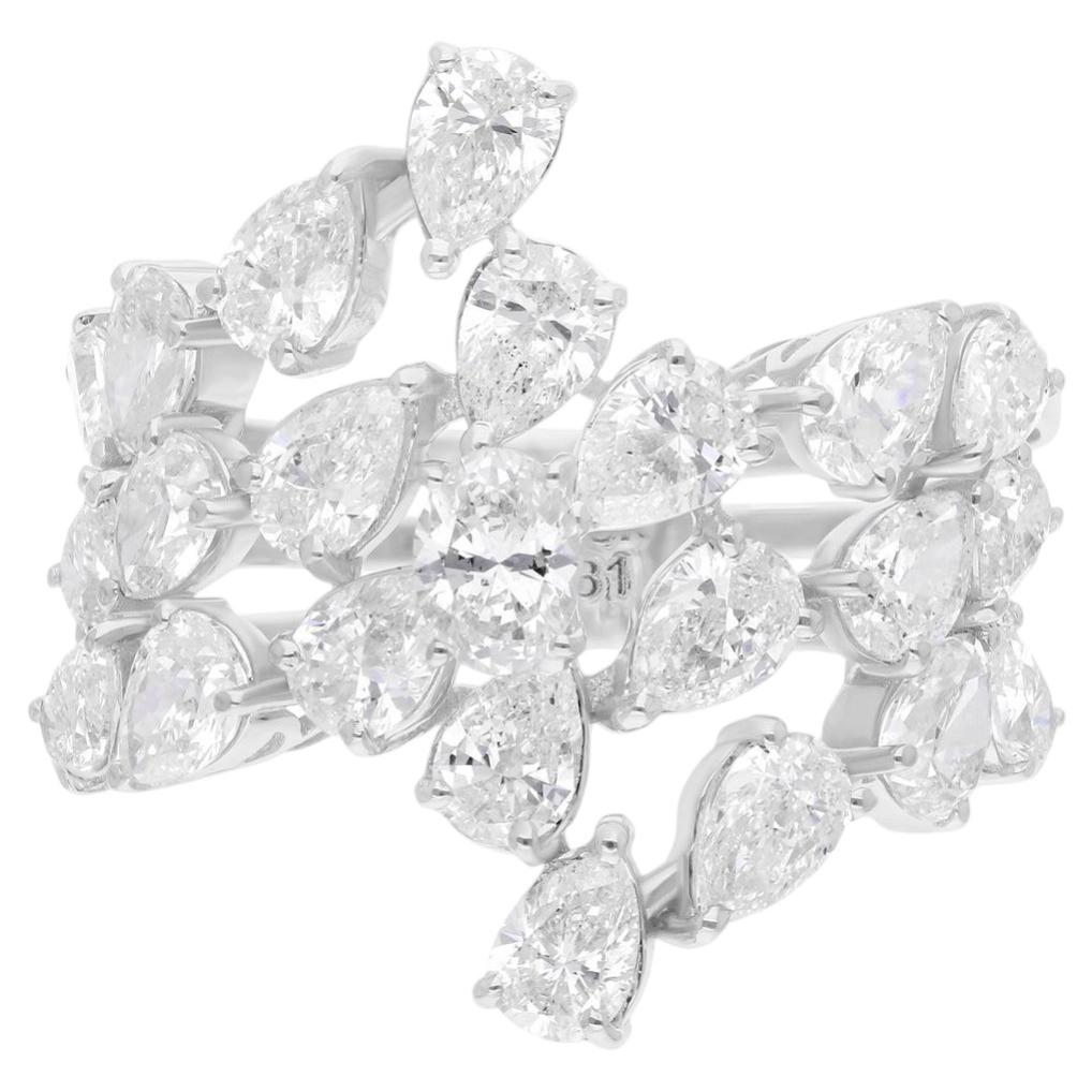Real 4.10 Carat SI Clarity HI Color Pear Shape Diamond Ring 18 Karat White Gold
