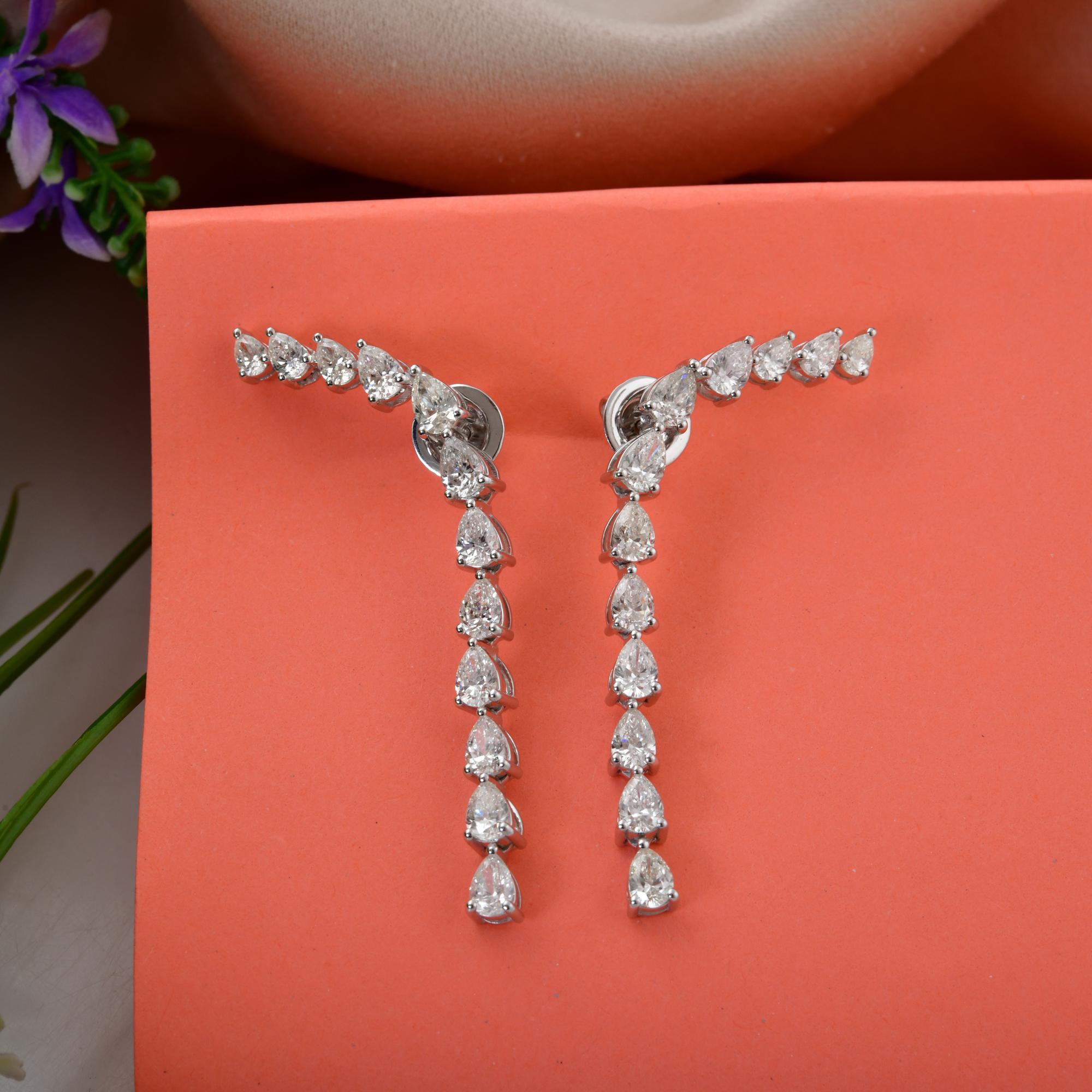 Modern Real 4.10 Carat SI/H Pear Brilliant Cut Diamond Earrings 14 Karat White Jewelry For Sale