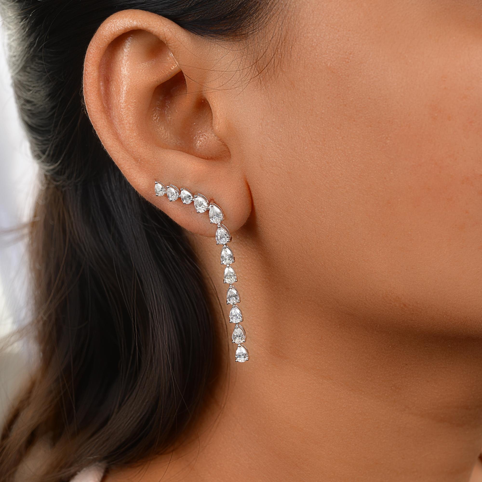 Pear Cut Real 4.10 Carat SI/H Pear Brilliant Cut Diamond Earrings 14 Karat White Jewelry For Sale