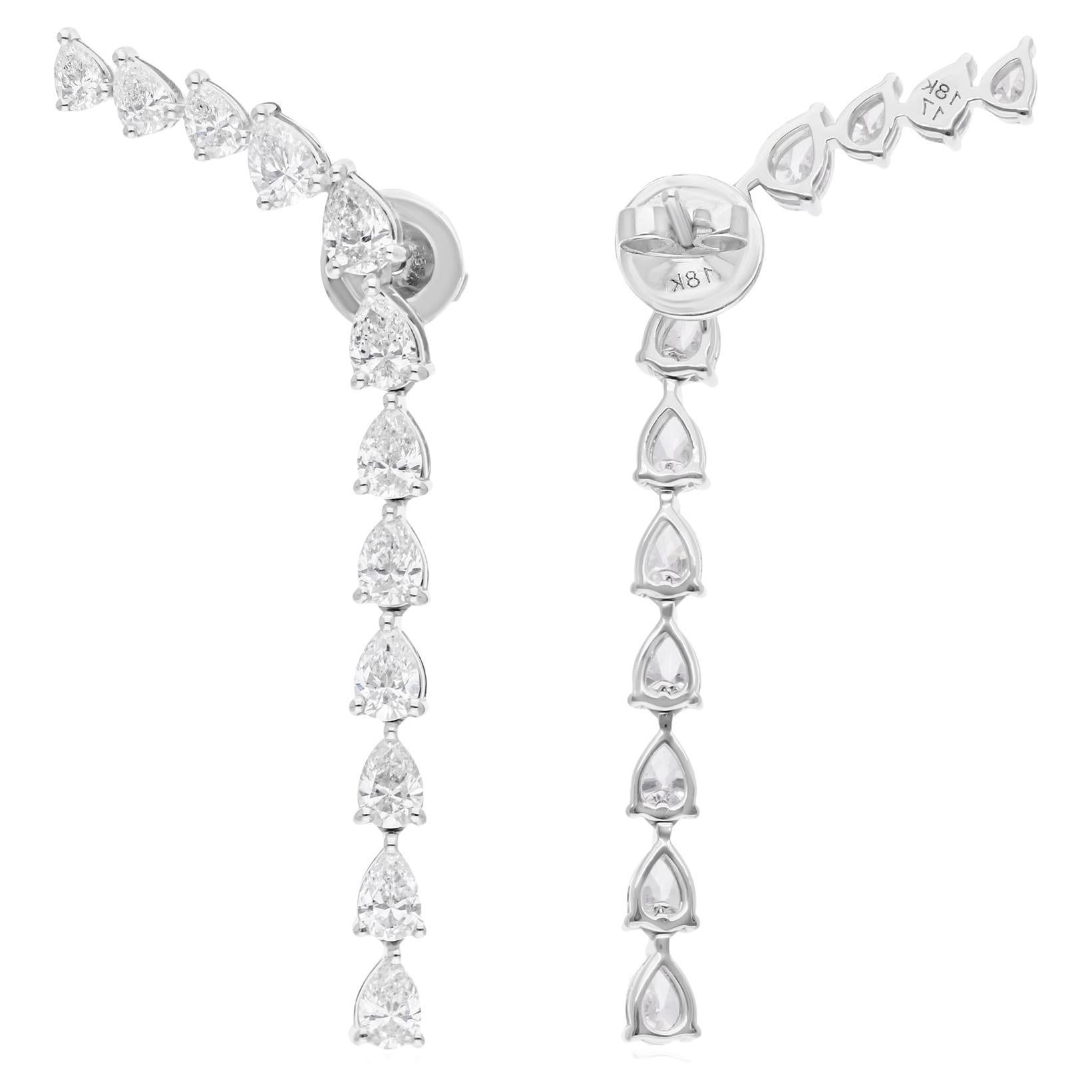Real 4.10 Carat SI/H Pear Brilliant Cut Diamond Earrings 14 Karat White Jewelry For Sale