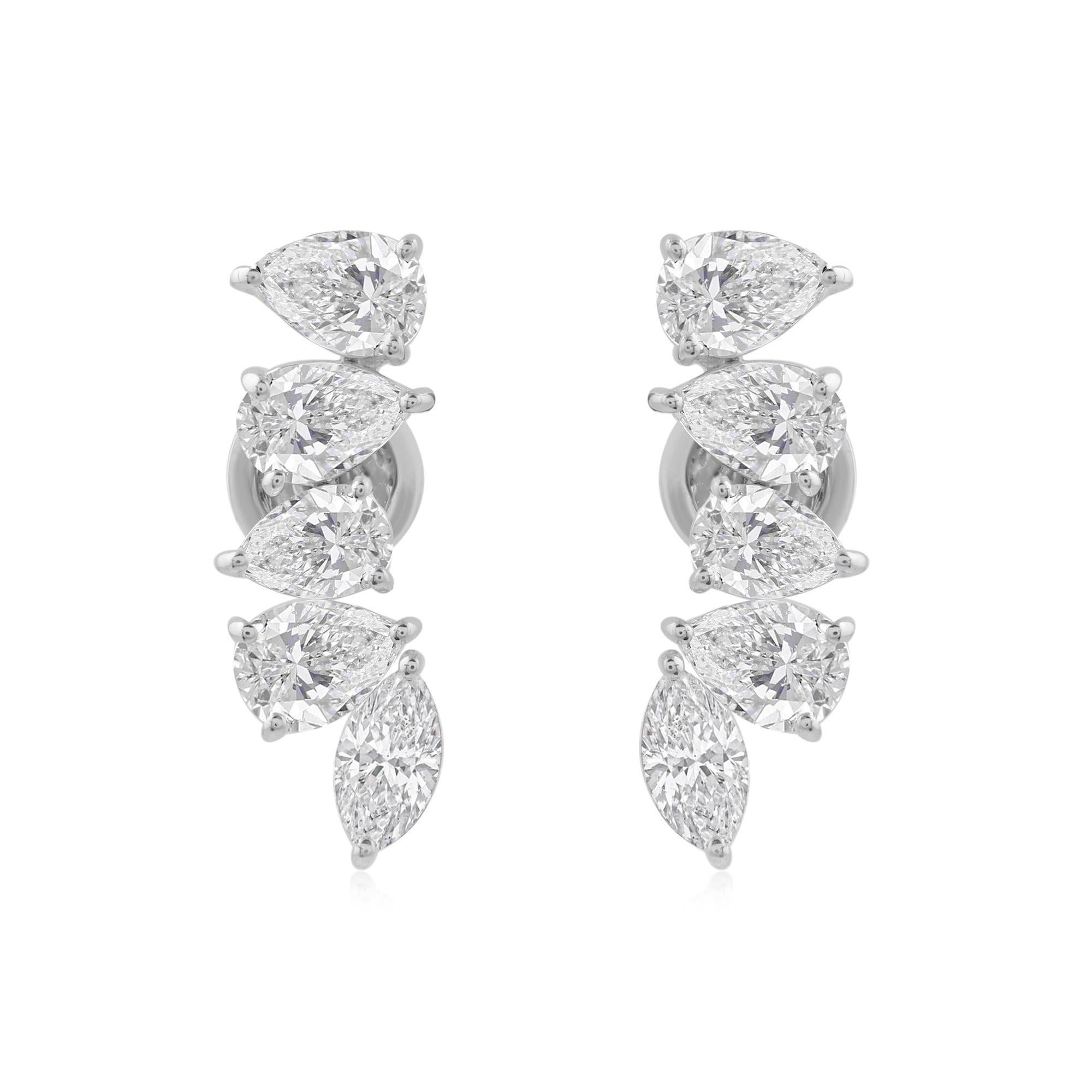 Moderne Véritable 4.10ct SI/HI Diamond Climber Stud Earrings 18k White Gold Anniversary Gift en vente
