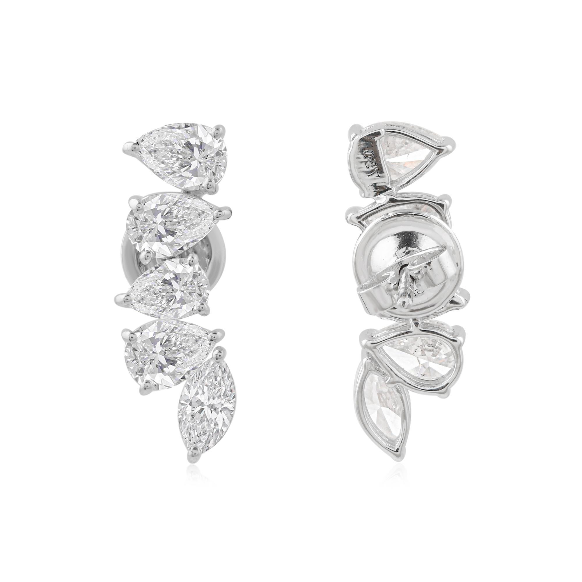 Véritable 4.10ct SI/HI Diamond Climber Stud Earrings 18k White Gold Anniversary Gift en vente 1