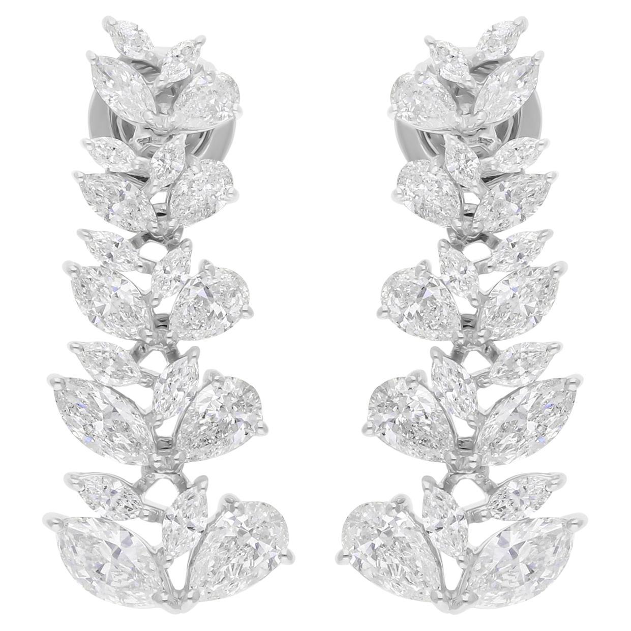 Real 4.16 Carat SI/H Marquise Pear Diamond Earrings 18 Karat White Gold Jewelry