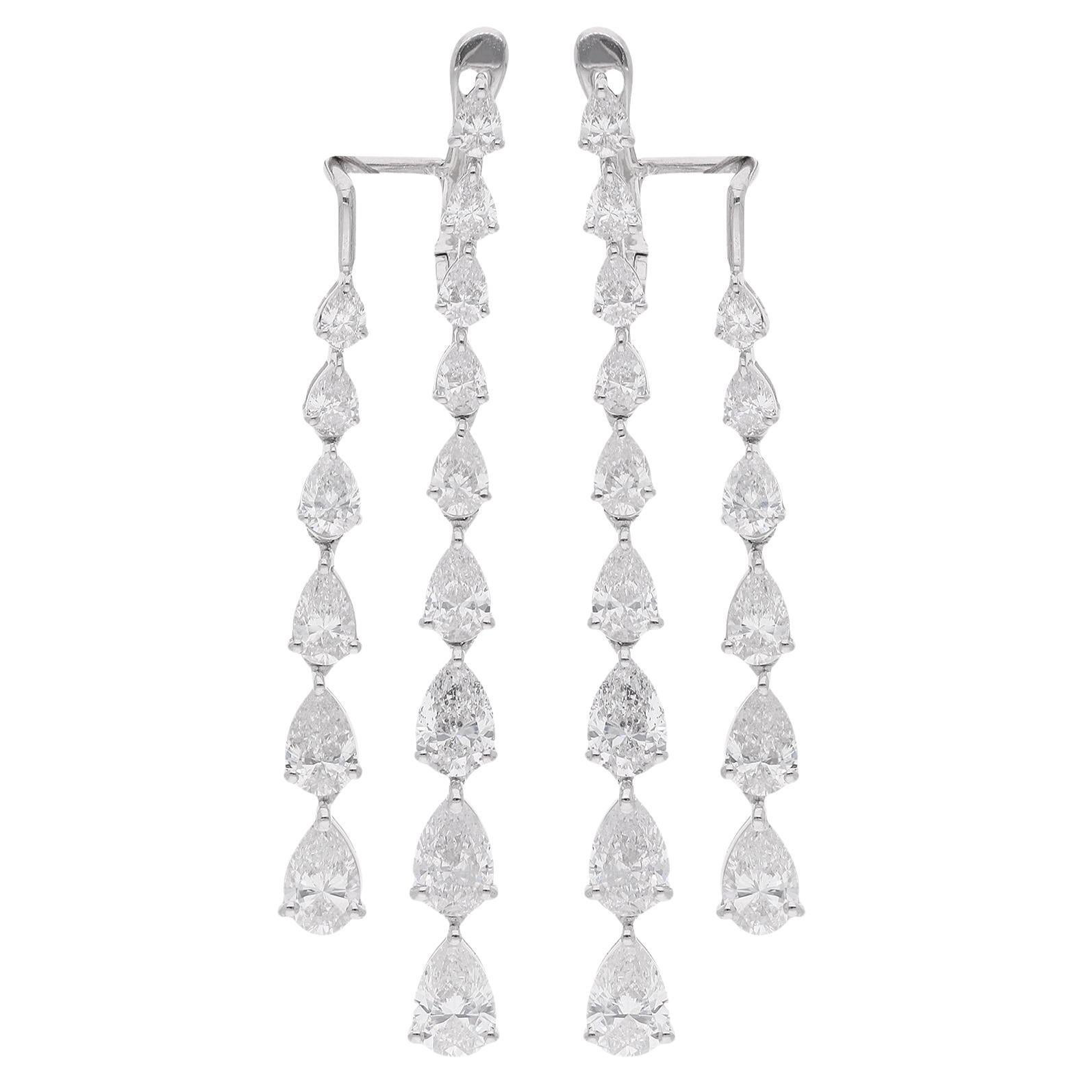 Real 4.17 Carat Pear Shape Diamond Jacket Earrings 10 Karat White Gold Jewelry