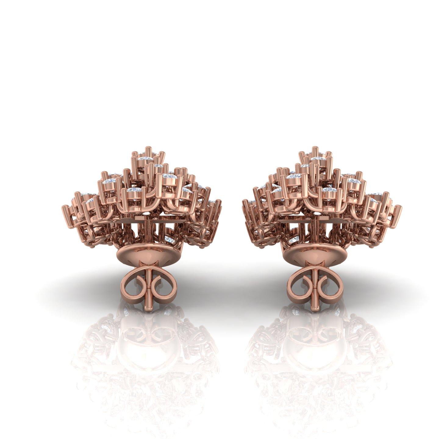 Modern Real 4.2 Carat Brilliant Cut Multi Diamond Cluster Earrings 14 Karat Rose Gold For Sale