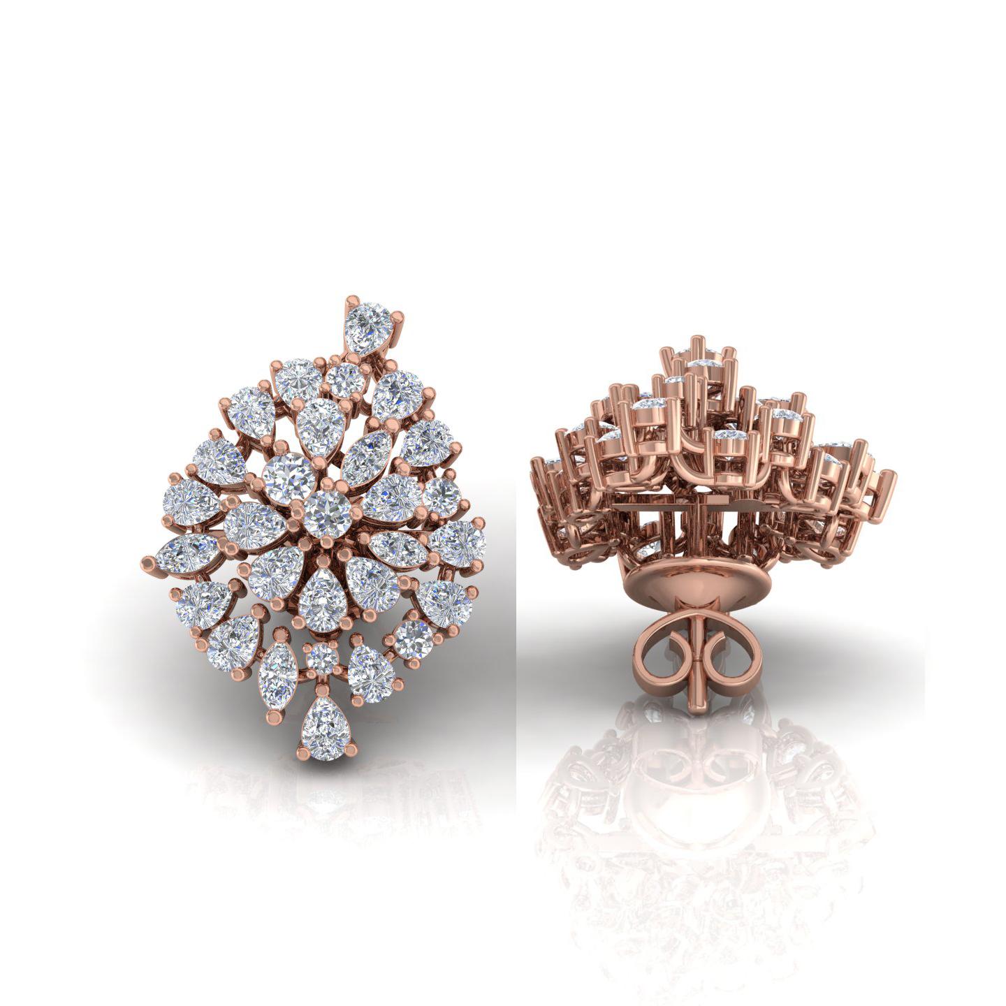 Real 4.2 Carat Brilliant Cut Multi Diamond Cluster Earrings 14 Karat Rose Gold In New Condition For Sale In Diera, Dubai