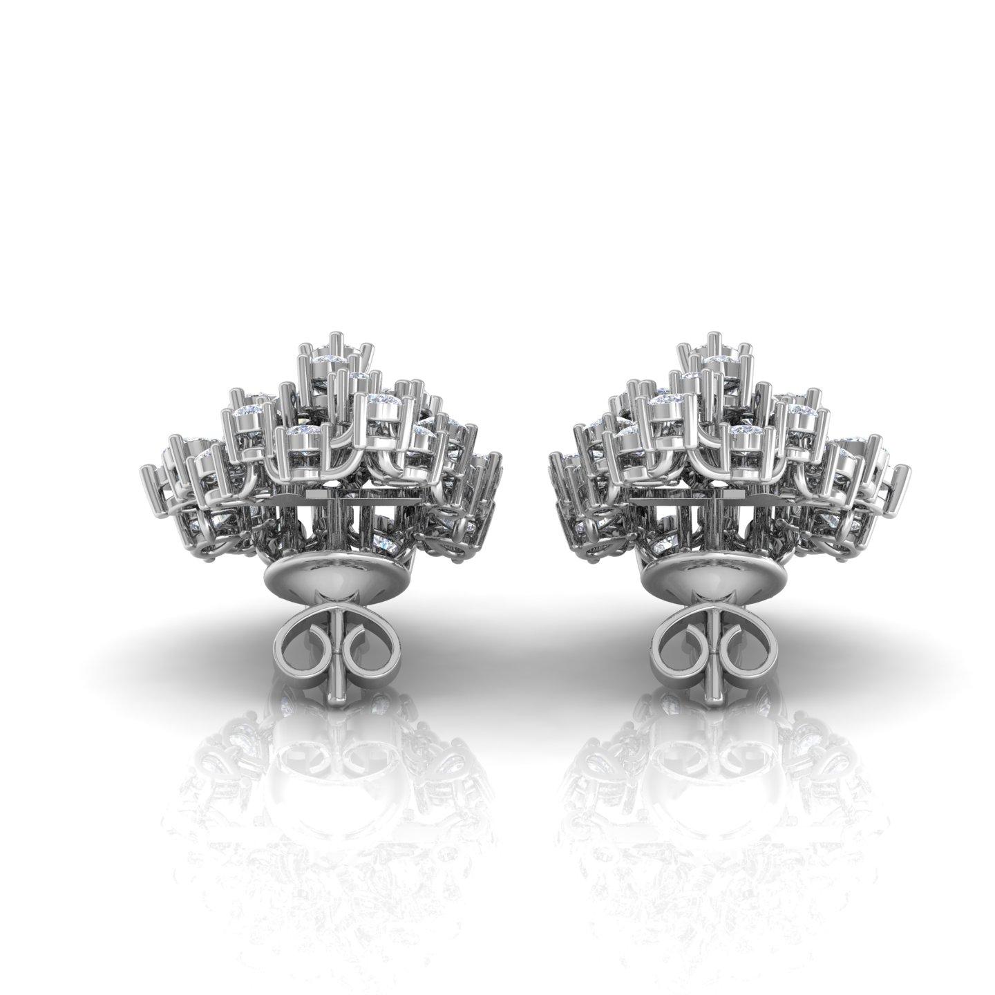 Pear Cut Real 4.2 Carat Brilliant Cut Multi Diamond Cluster Earrings 14 Karat White Gold For Sale