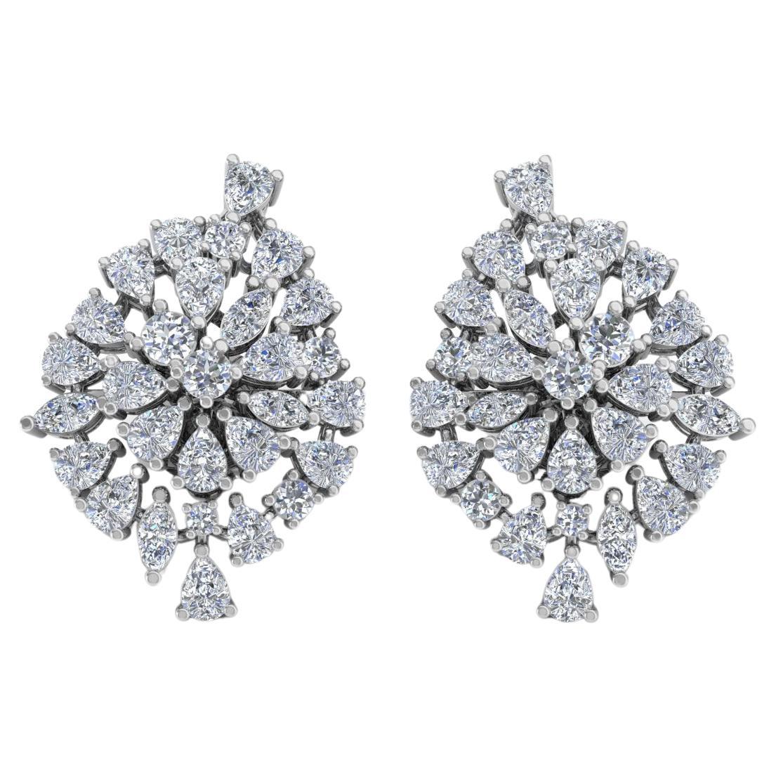 Real 4.2 Carat Brilliant Cut Multi Diamond Cluster Earrings 14 Karat White Gold