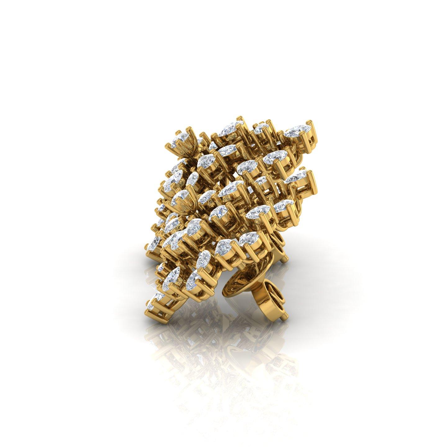 Modern Real 4.2 Carat Brilliant Cut Multi Diamond Cluster Earrings 14 Karat Yellow Gold For Sale