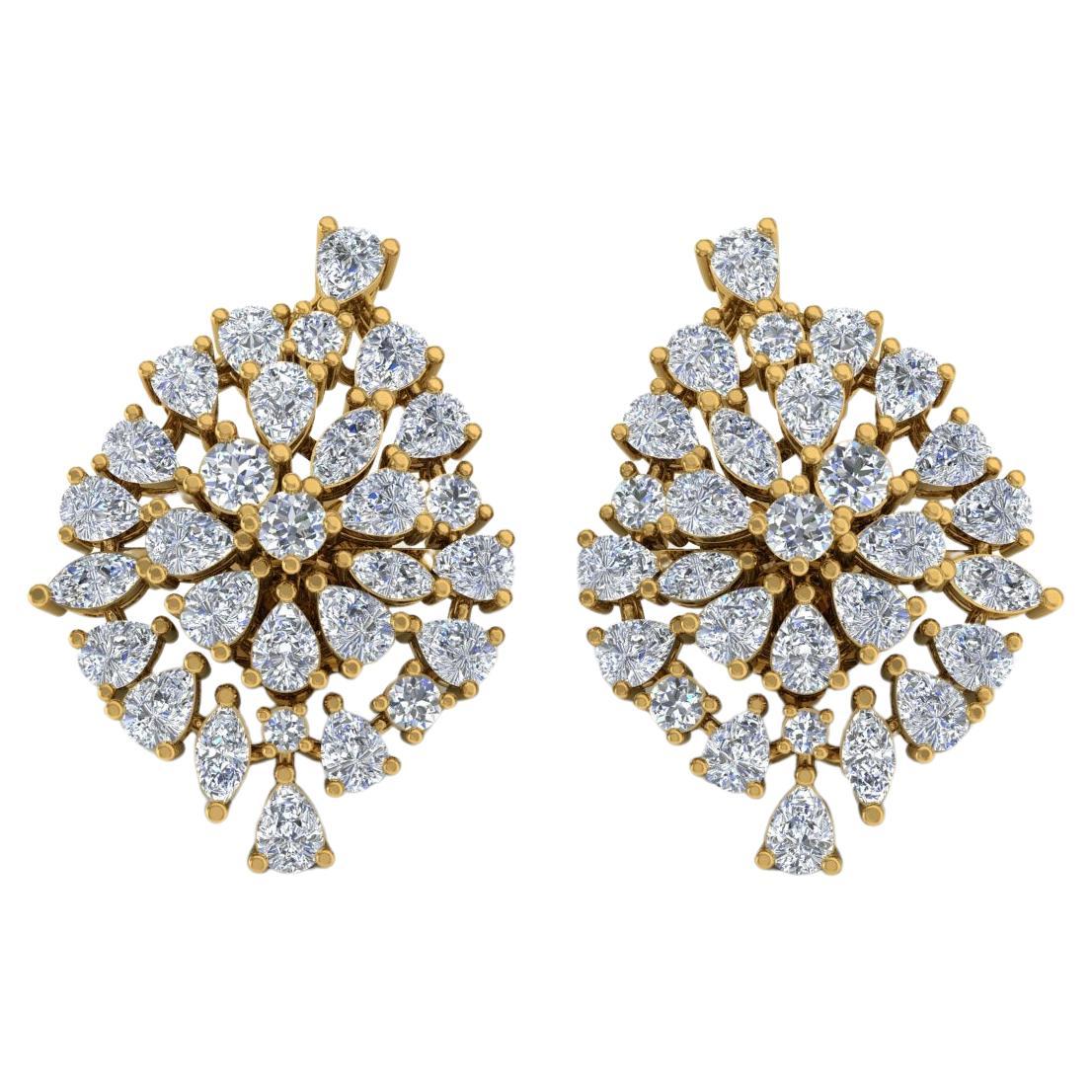 Real 4.2 Carat Brilliant Cut Multi Diamond Cluster Earrings 14 Karat Yellow Gold For Sale