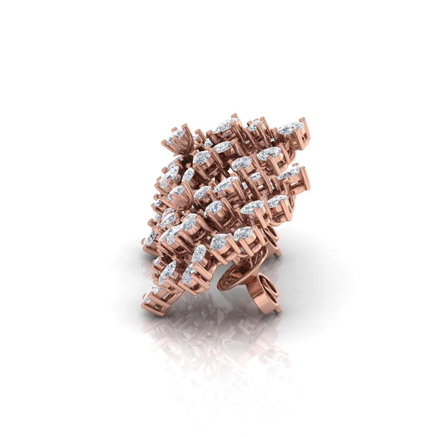 Pear Cut Real 4.2 Carat Brilliant Cut Multi Diamond Cluster Earrings 18 Karat Rose Gold For Sale