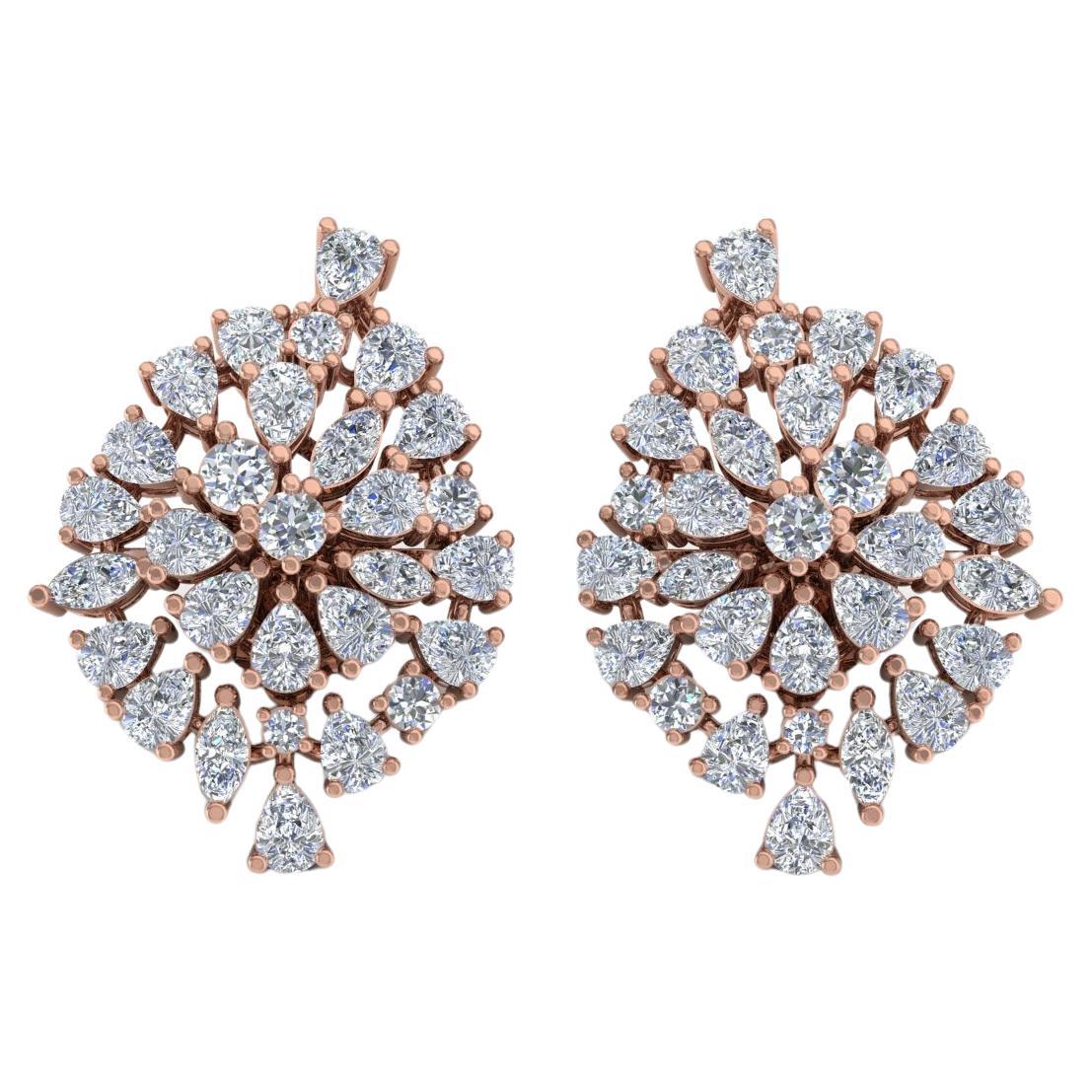 Real 4.2 Carat Brilliant Cut Multi Diamond Cluster Earrings 18 Karat Rose Gold