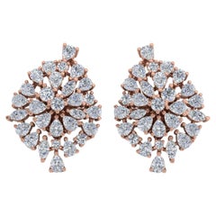 Orecchini a grappolo con diamanti multipli da 4,2 carati reali e taglio brillante in oro rosa 18 carati