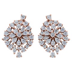 Real 4,2 Karat Brillantschliff Multi Diamant-Cluster-Ohrringe aus 18 Karat Roségold